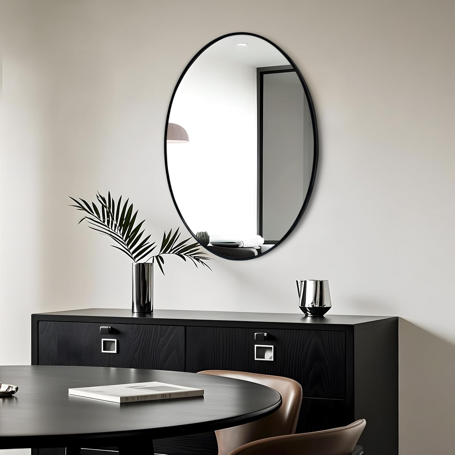 Specchio da Parete Ovale 60x80 cm, Nero - immagine 7