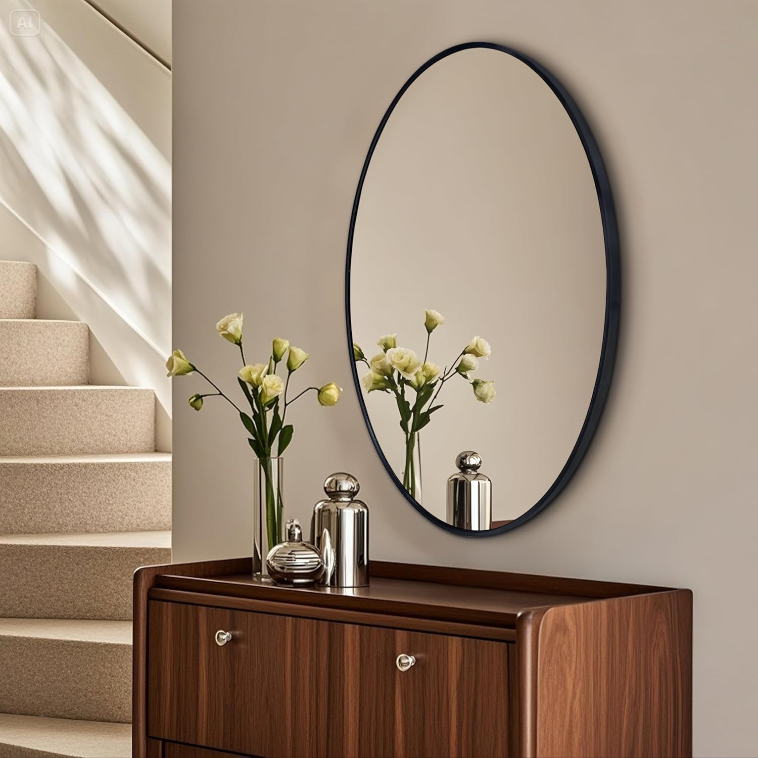 Specchio da Parete Ovale 60x80 cm, Nero - immagine 8