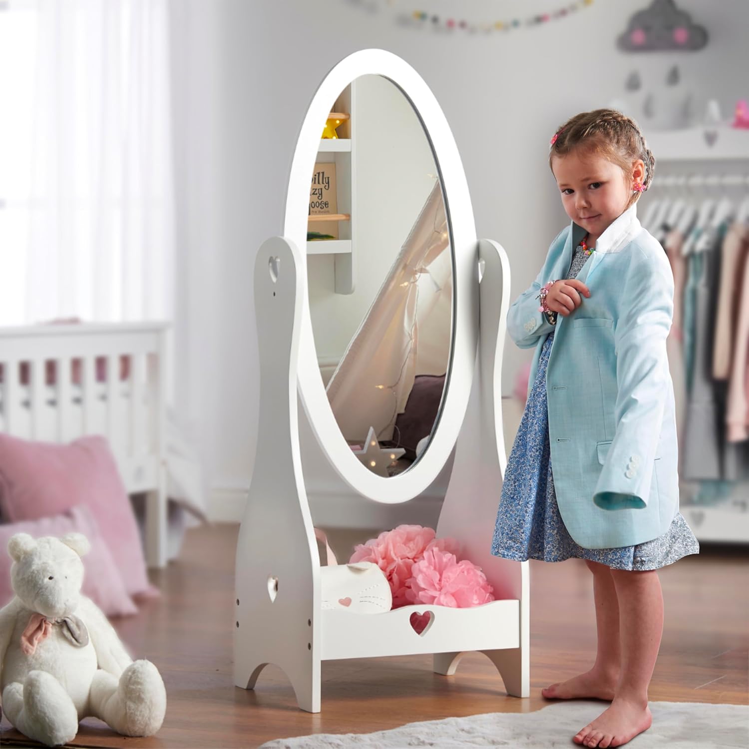Haus Projekt Specchio da Toilette in Legno Bianco per Bambini