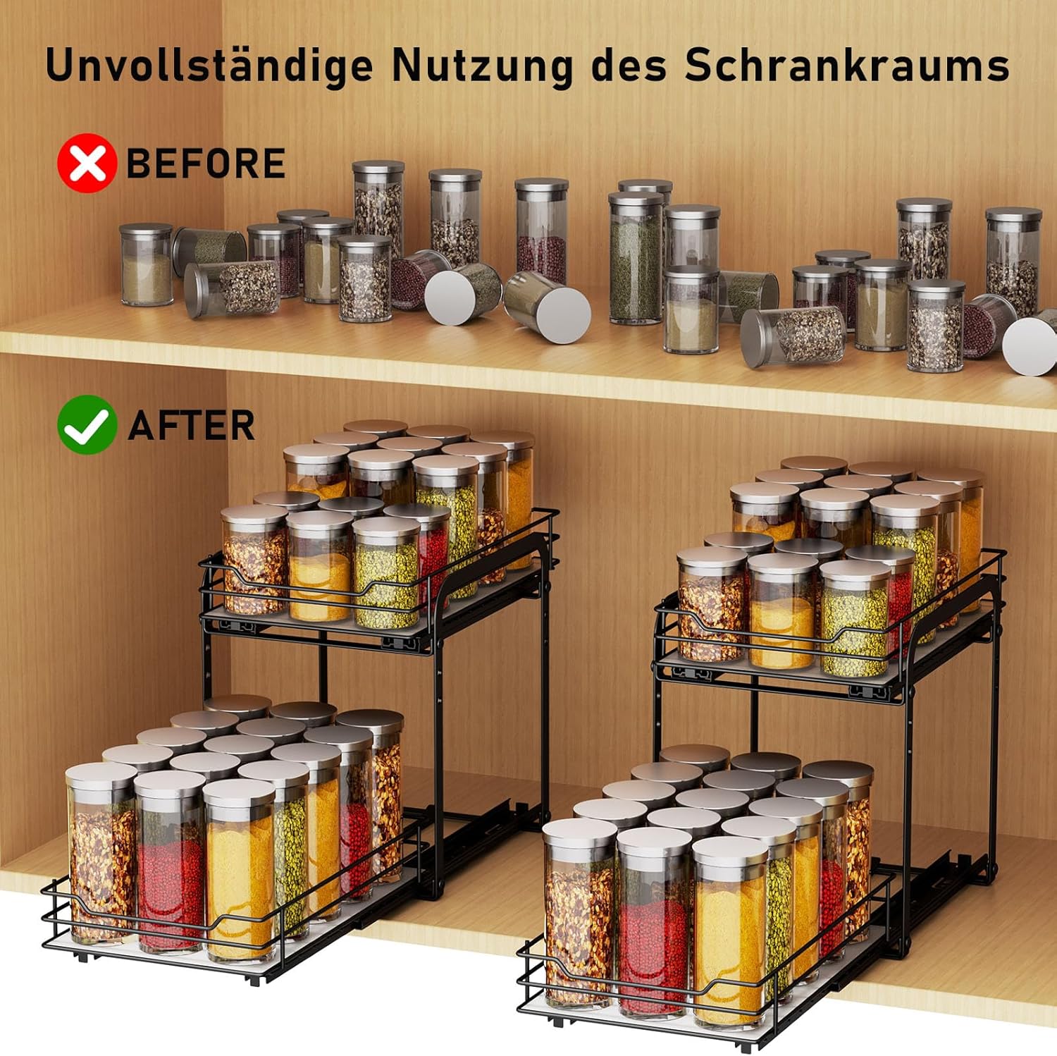 MAYZOLOP Porta Spezie Salvaspazio Regolabile, Nero - immagine 3