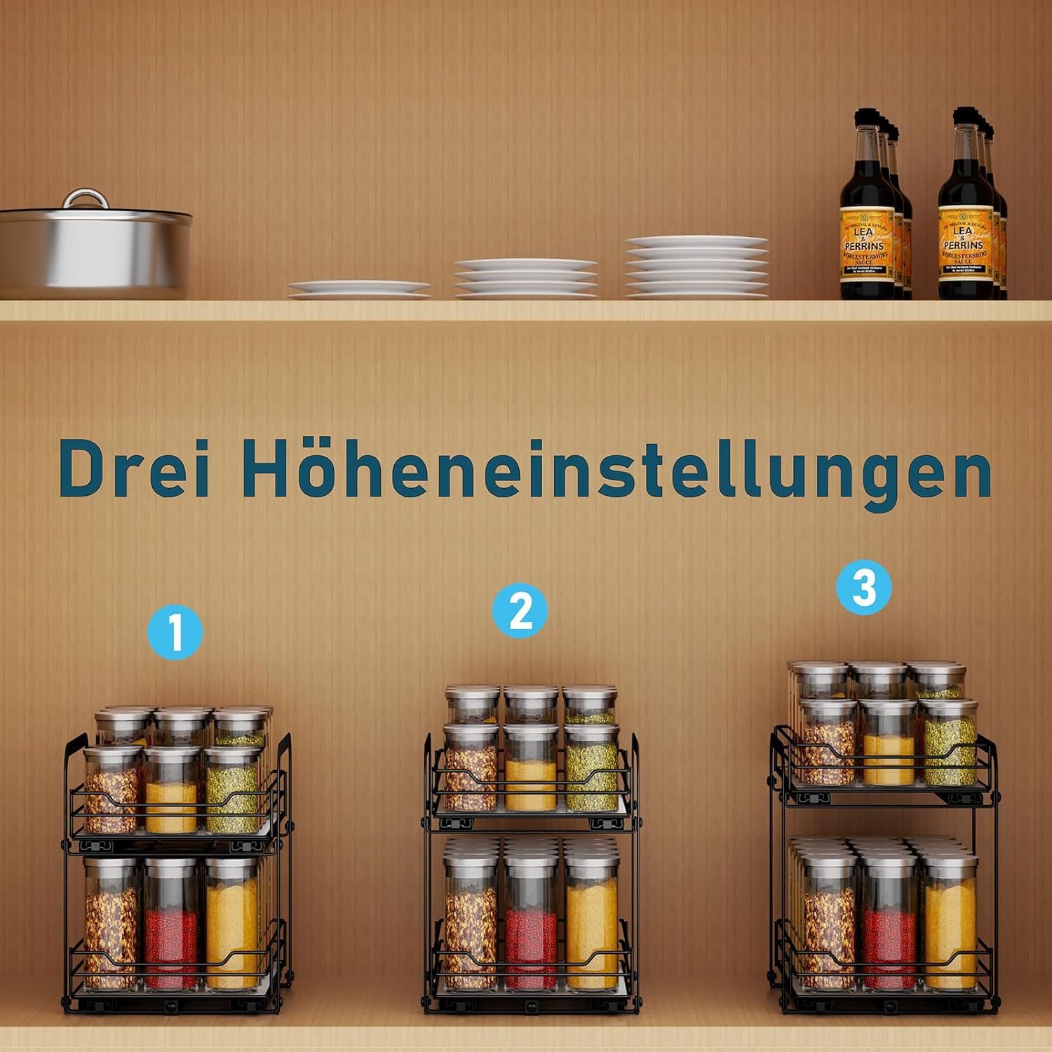 MAYZOLOP Porta Spezie Salvaspazio Regolabile, Nero - immagine 4