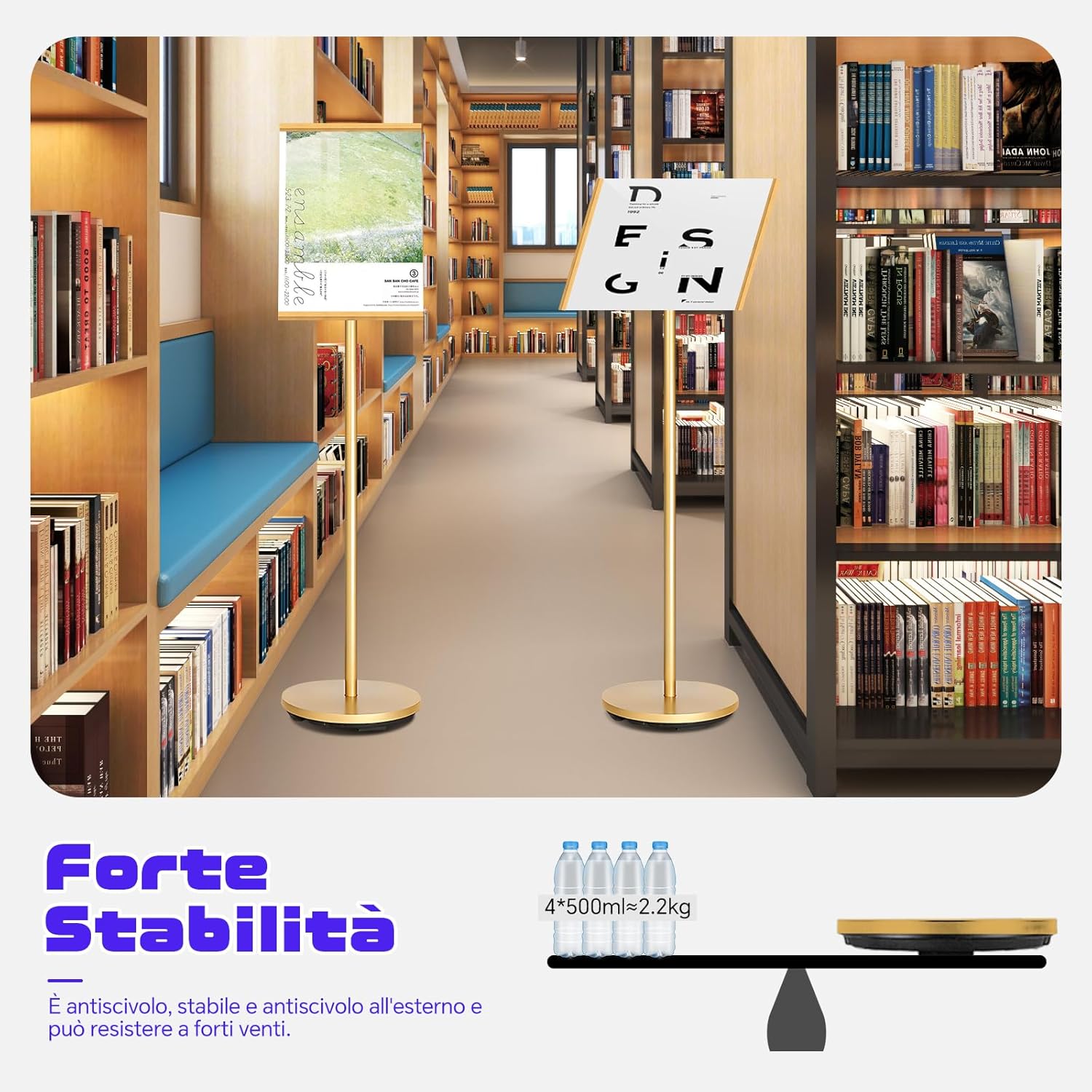 Insegna Verticale A4, Supporto Regolabile, Oro - immagine 5