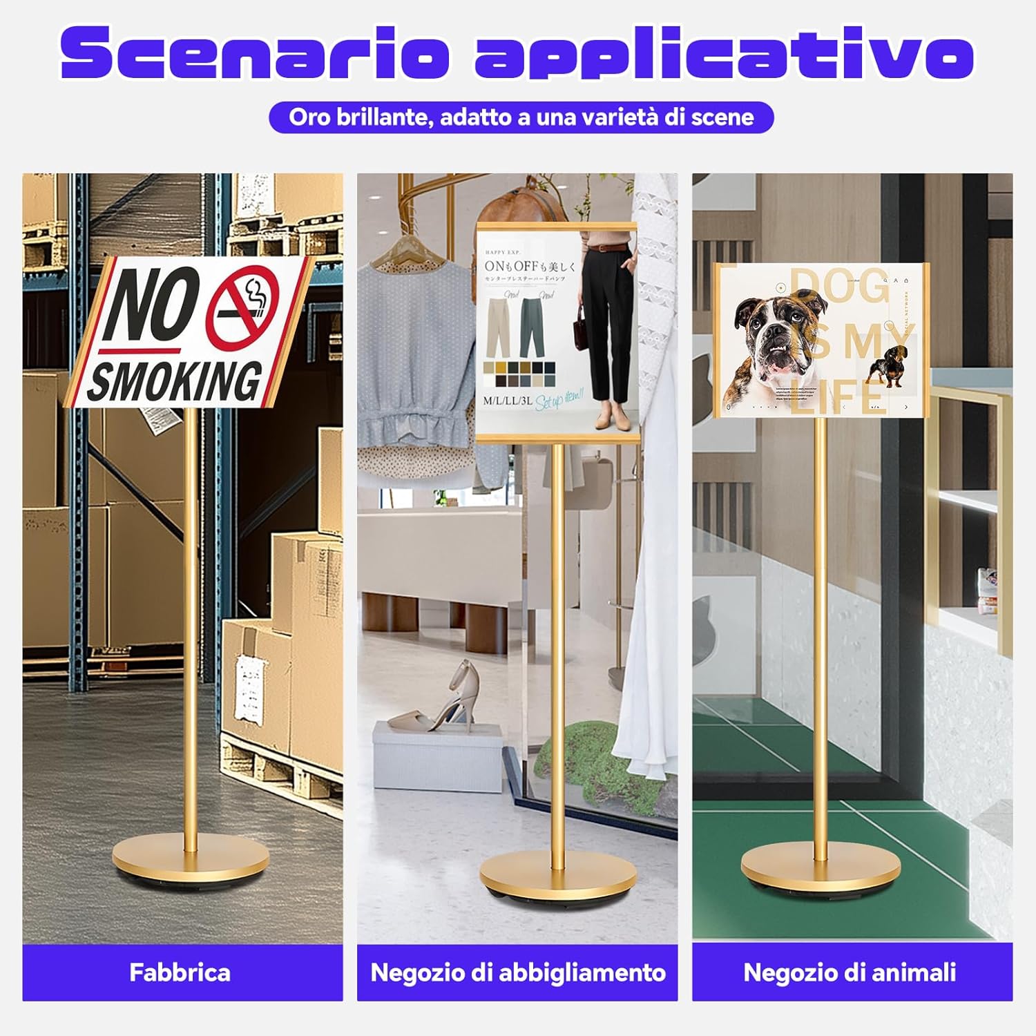 Insegna Verticale A4, Supporto Regolabile, Oro - immagine 7