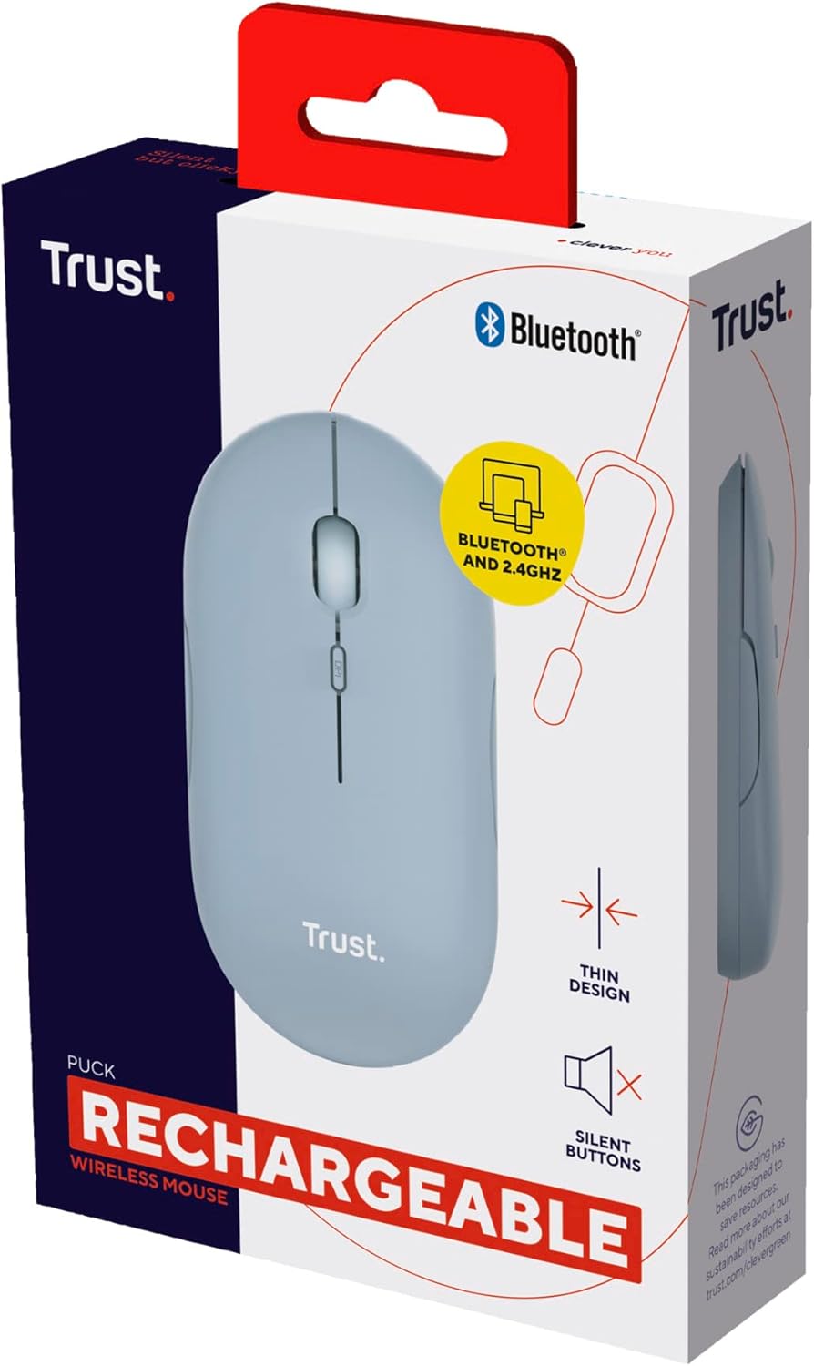 Trust Puck Mouse Wireless Ricaricabile, Blu - immagine 12