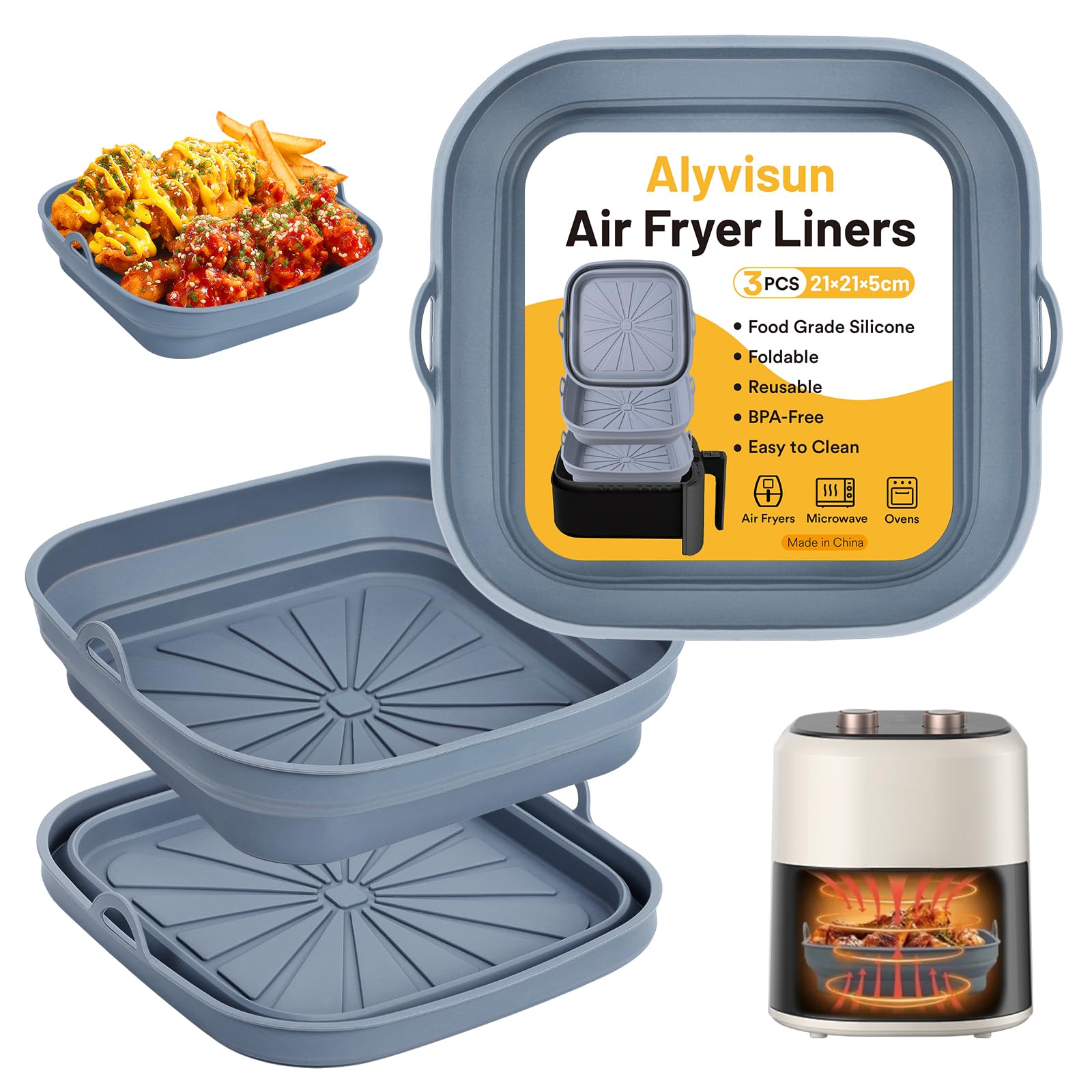 Alyvisun Teglia Per Friggitrice ad Aria (3 Pezzi), Grigio