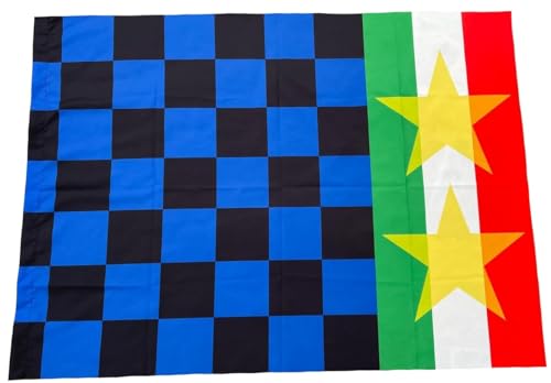 Bandierone colori nero e azzurro cm. 215 x 142 con 2 stelle e banda tricolore | Bandiera 2 stelle colore nera e azzurra grande stadio per tifoso BGS2STTRIC