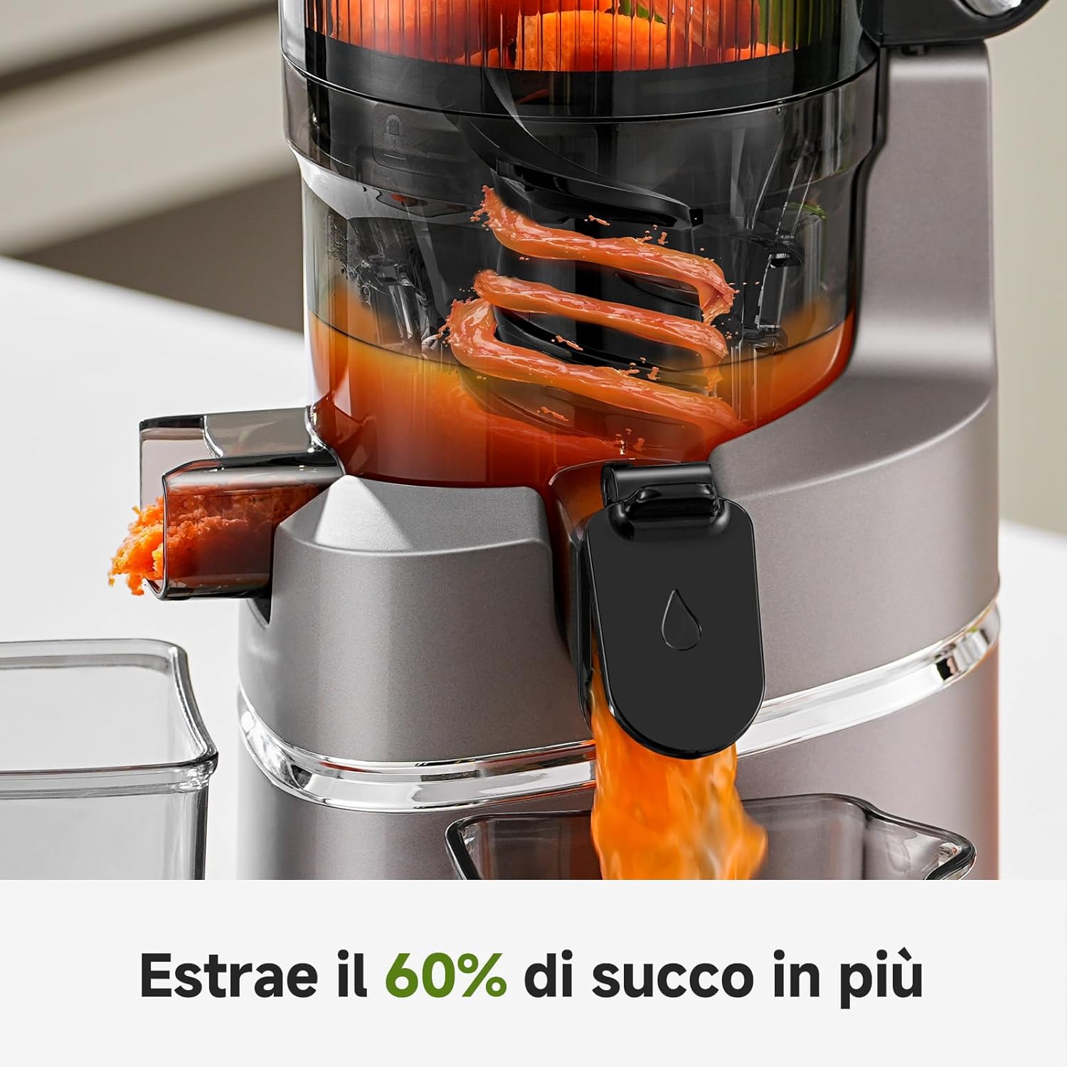 AMZCHEF Extracteur de jus automatique Vos mains libres, Ouverture de 135 mm et capacité de 2L Extracteur de jus de fruits et légumes entiers, Extracteur jus lent de 250W avec triple filtre - Gris - immagine 10