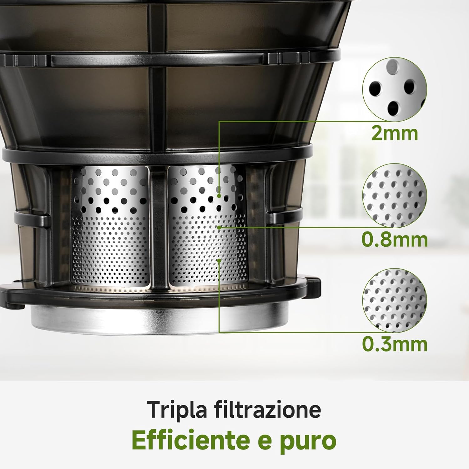 AMZCHEF Extracteur de jus automatique Vos mains libres, Ouverture de 135 mm et capacité de 2L Extracteur de jus de fruits et légumes entiers, Extracteur jus lent de 250W avec triple filtre - Gris - immagine 5