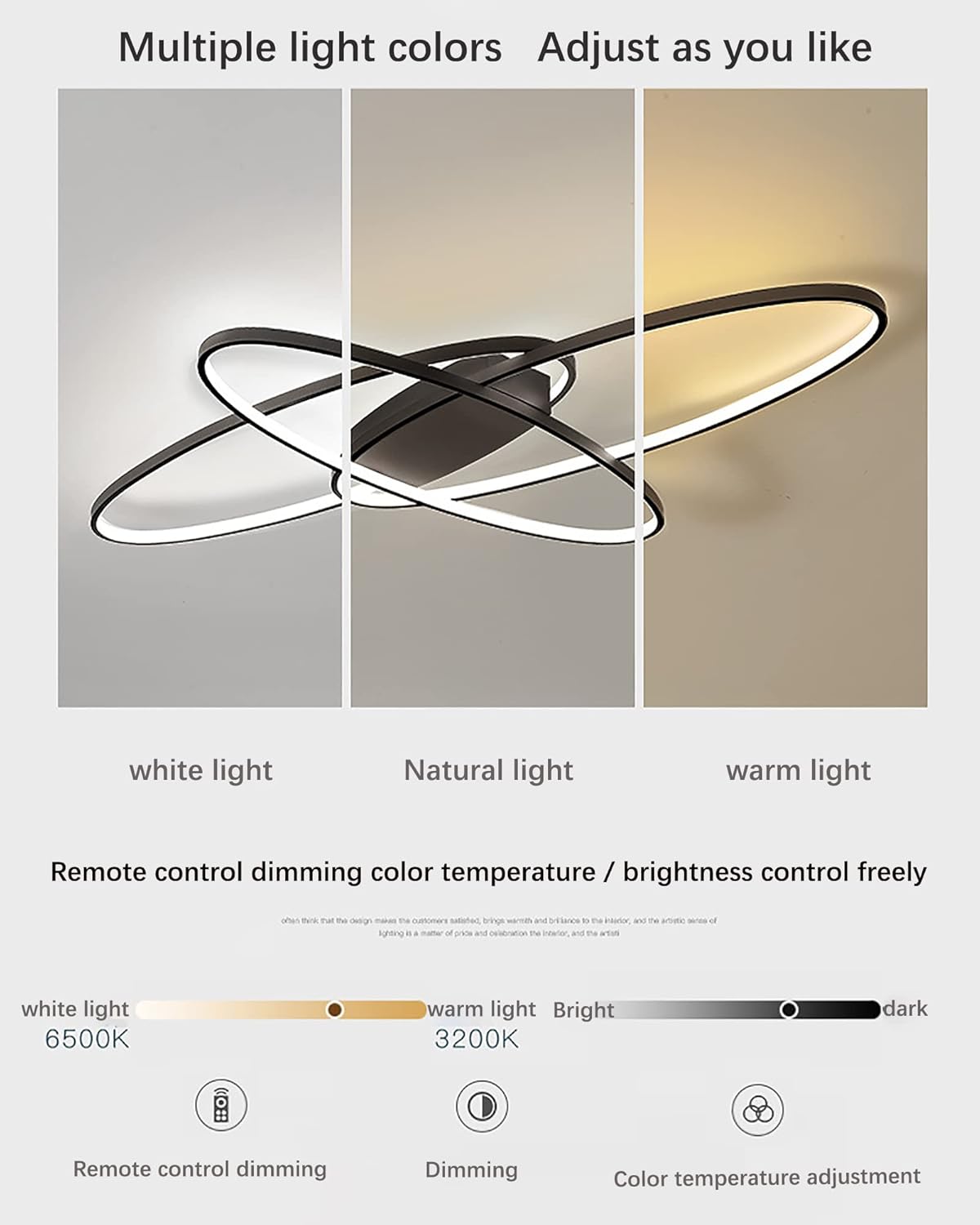 Mqw Lampadario LED Ovale Dimmerabile 95cm, Nero - immagine 3
