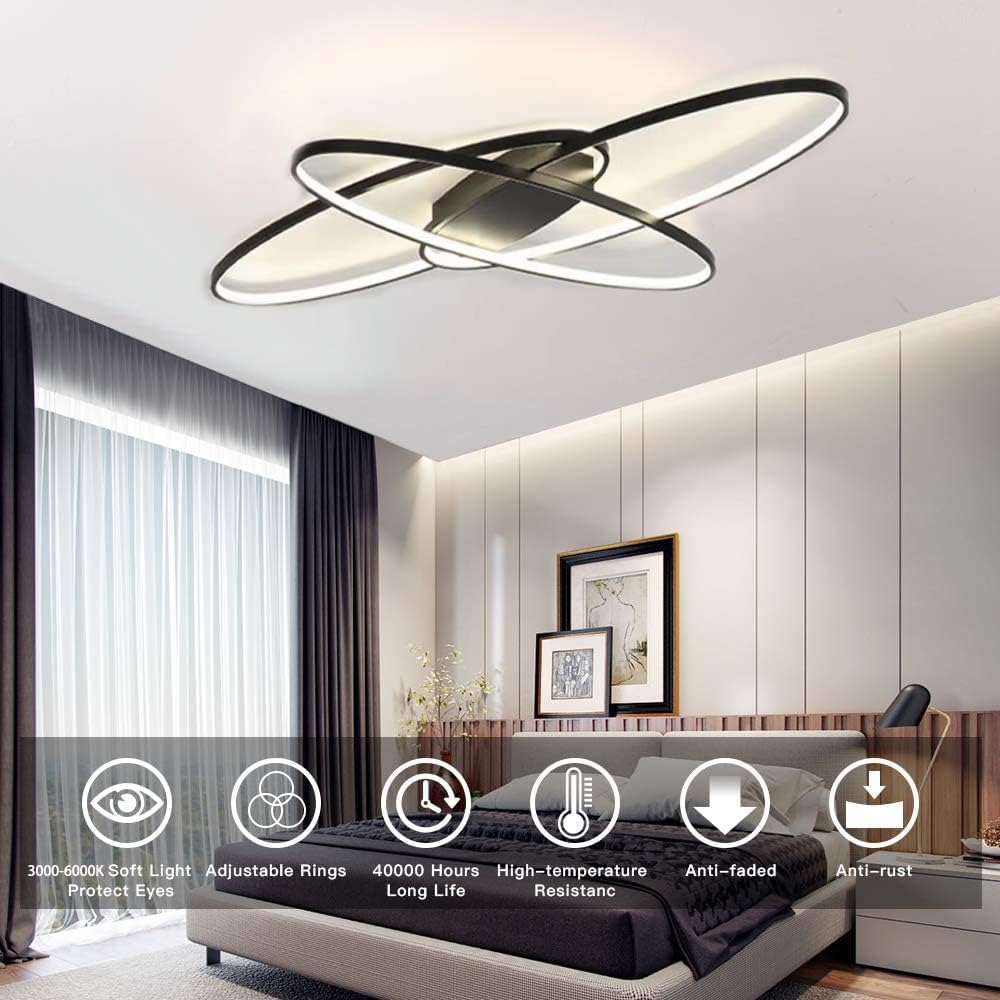 Mqw Lampadario LED Ovale Dimmerabile 95cm, Nero - immagine 6