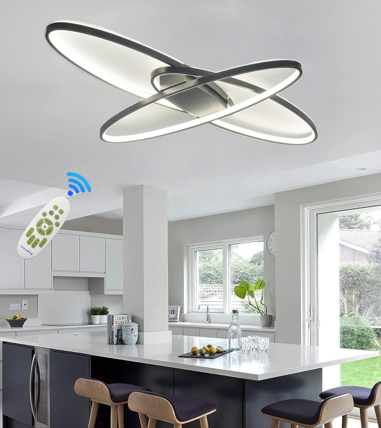 Mqw Lampadario LED Ovale Dimmerabile 95cm, Nero - immagine 7