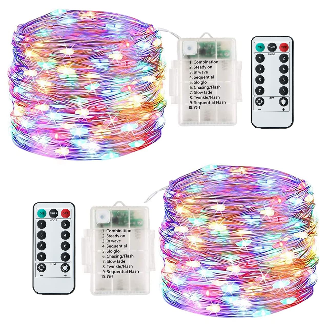 Ghirlanda Luci a Batteria 13m 120 LED, Multicolore (2 pz)