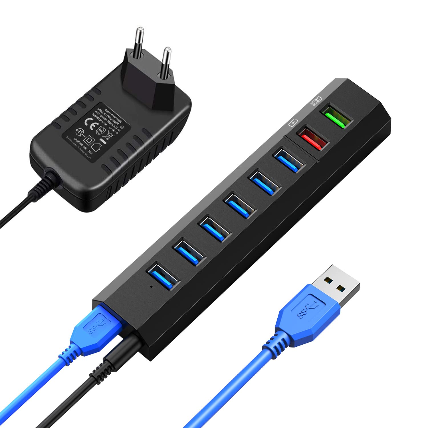 Vansuny HUB USB 3.0 Alimentato 8 Porte 36W, Nero
