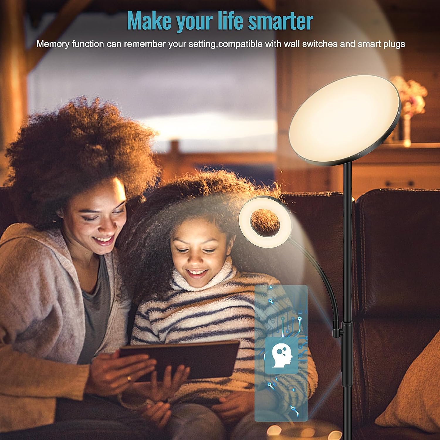 Lampada LED da Terra Moderna 3600LM 42W, Nera - immagine 7