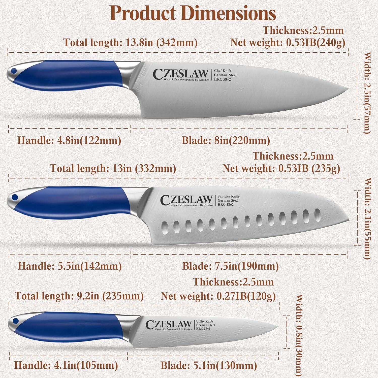 Set Coltelli da Chef Giapponesi 3 Pezzi - immagine 5