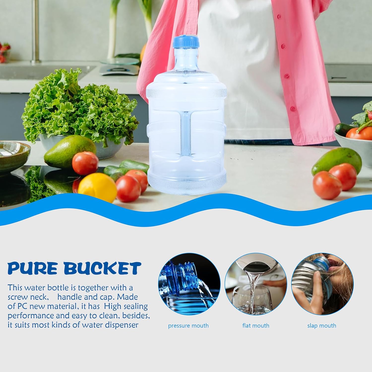 Wakauto Bottiglia d'Acqua Pura 5 Litri con Manico, Blu - immagine 9