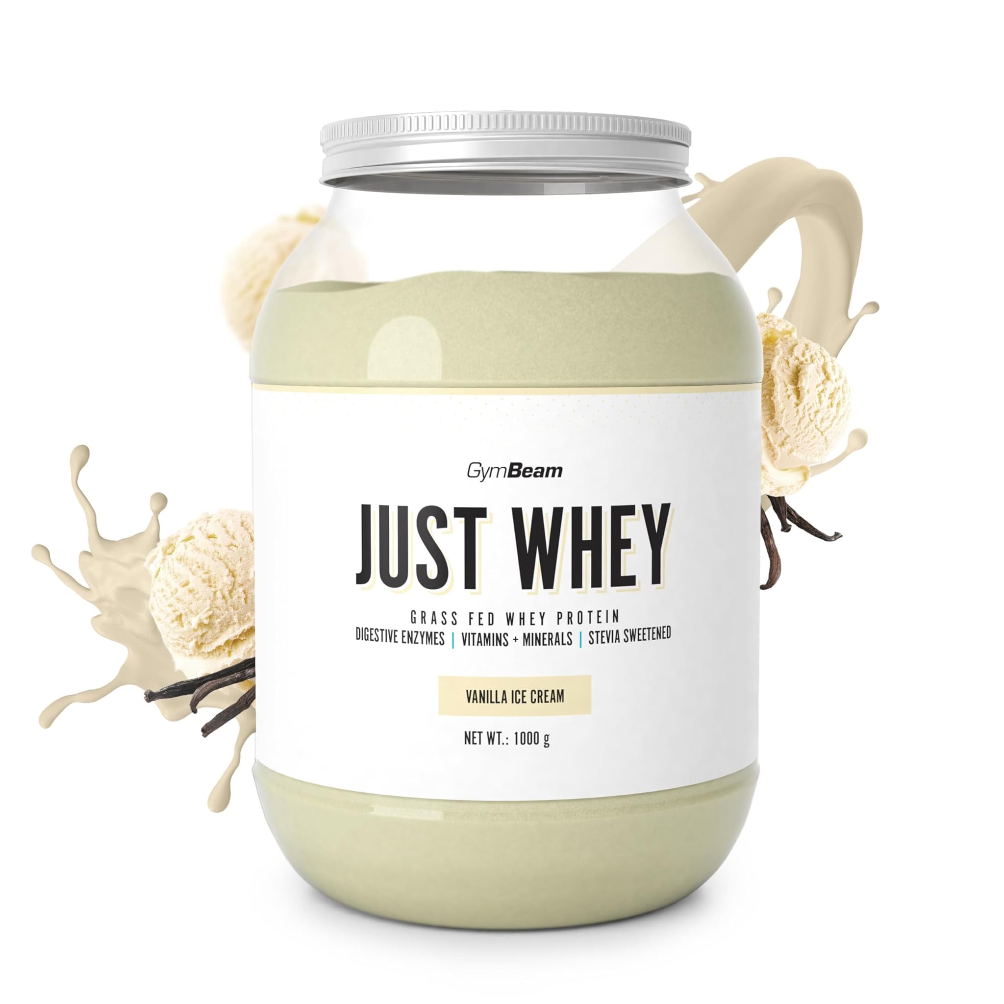 GymBeam Just Whey, Proteine in Polvere Multicomponente da Siero di Latte, Whey Protein, Concentrato e Idrolizzato, 22,4g Proteine per Dose (1000 g, Vanilla Ice Cream)