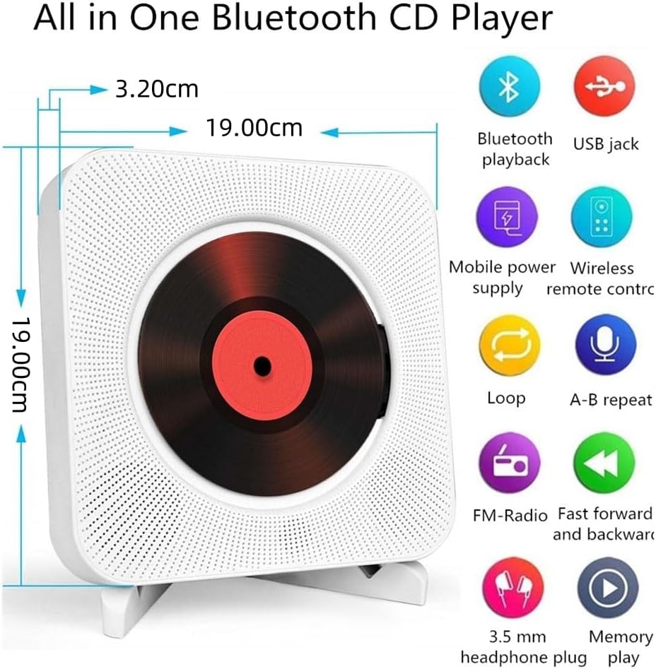 Lettore CD Portatile Bluetooth da Tavolo - Bianco - immagine 3