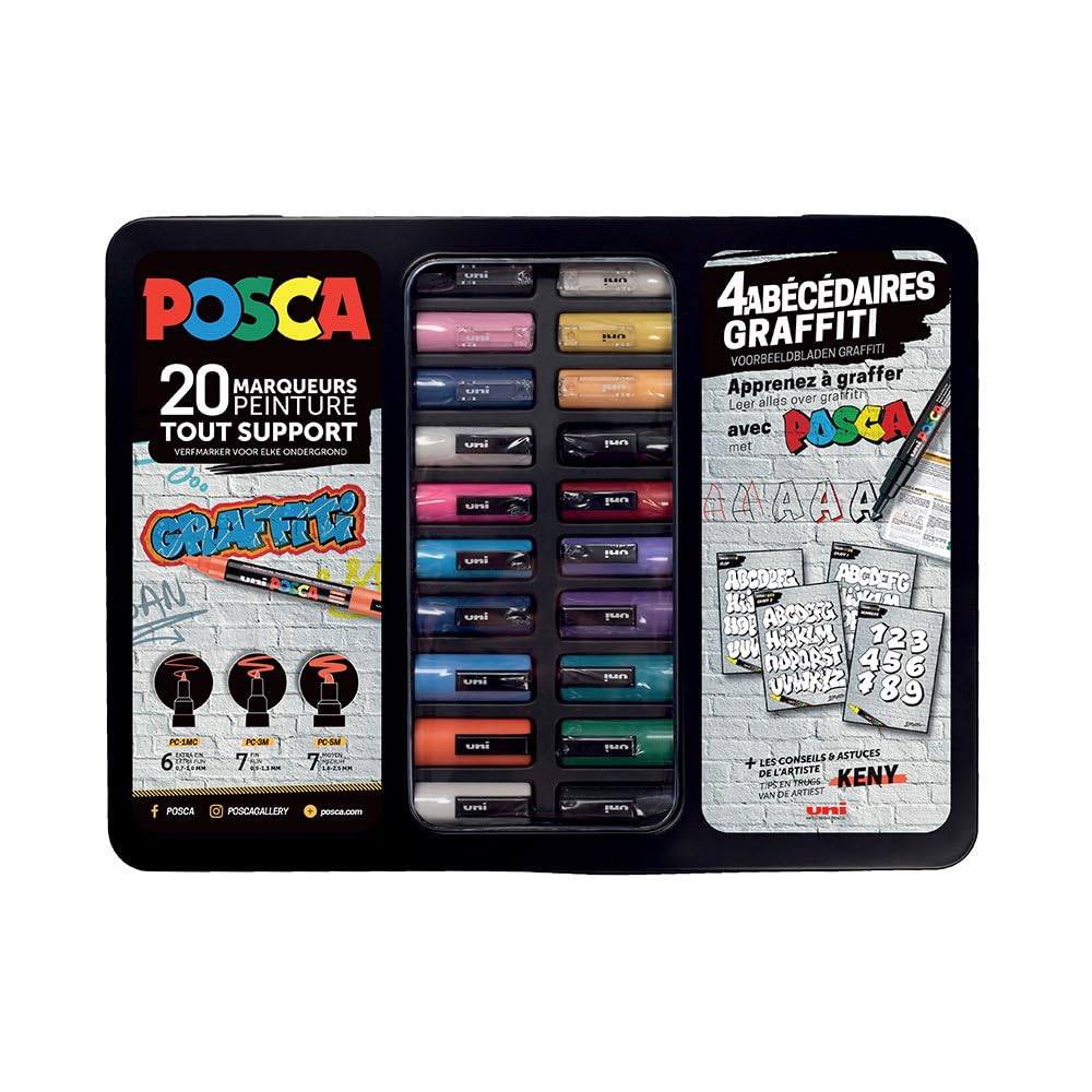 POSCA Valigetta Graffiti 20 pennarelli con punta coordinata, colori classici