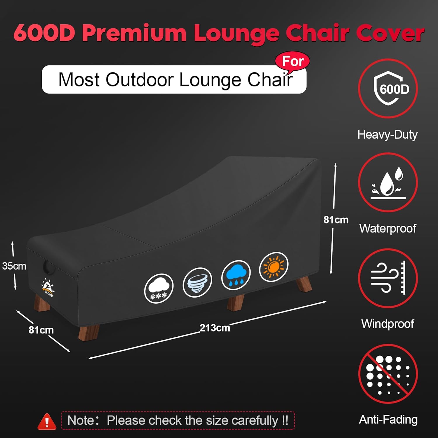 Zettum 210 CM Copertura per Lettini Prendisole, Copri Sdraio da Giardino da Esterno con rivestimento in PU Oxford 600D, Copertura Sedia a Sdraio Impermeabili ai raggi UV (213 X 81 X 81 CM) - immagine 2