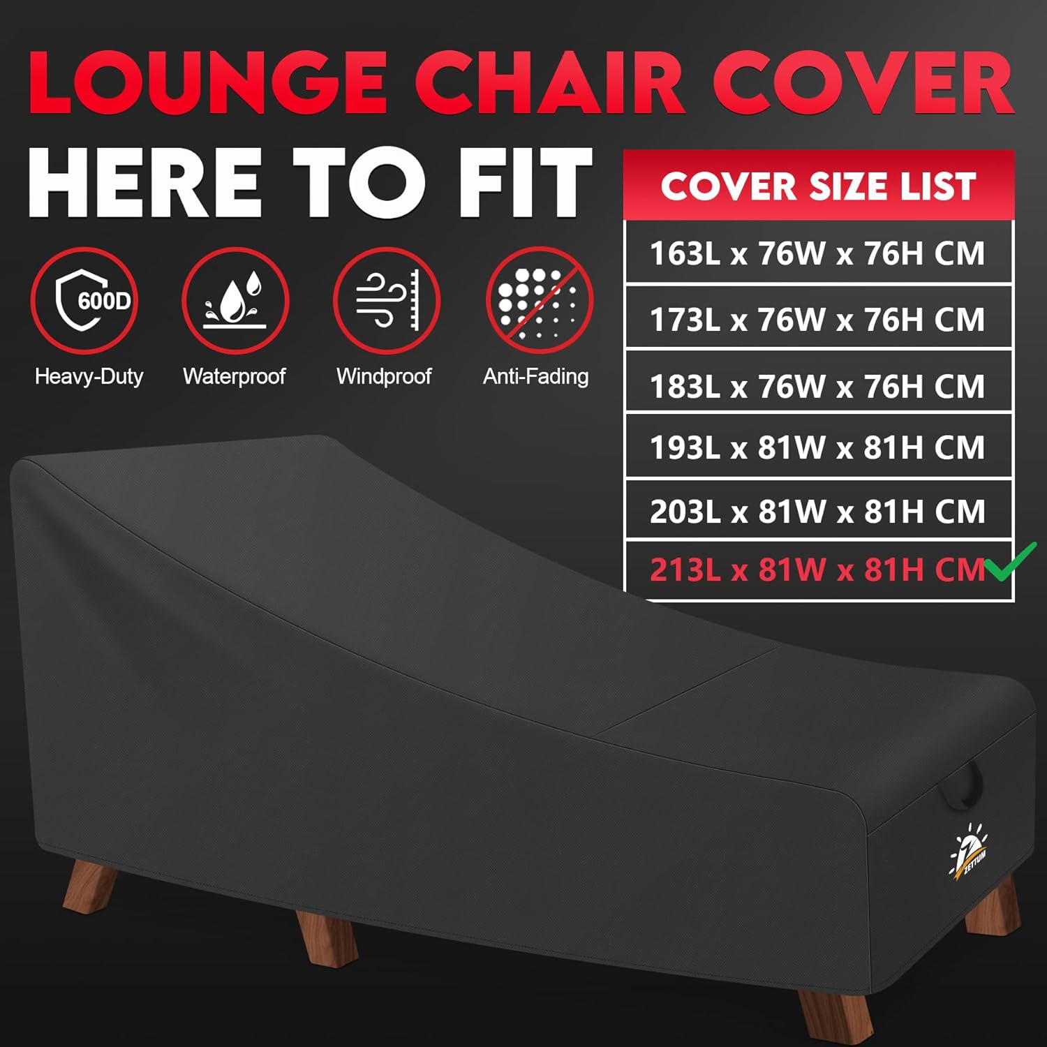 Zettum 210 CM Copertura per Lettini Prendisole, Copri Sdraio da Giardino da Esterno con rivestimento in PU Oxford 600D, Copertura Sedia a Sdraio Impermeabili ai raggi UV (213 X 81 X 81 CM) - immagine 3