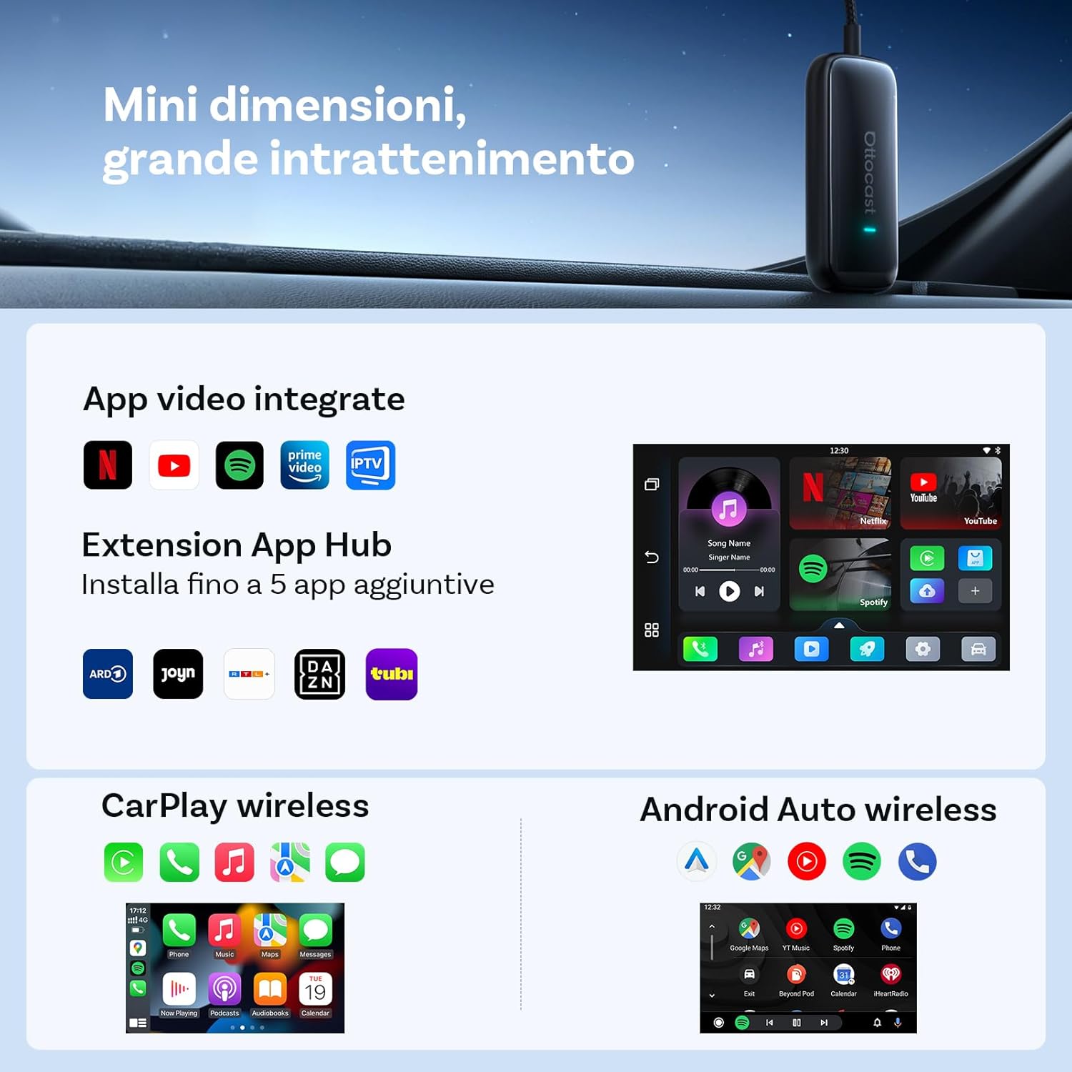 Ottocast Play2Video Ultra 2025 - CarPlay e Android Auto Wireless - immagine 2