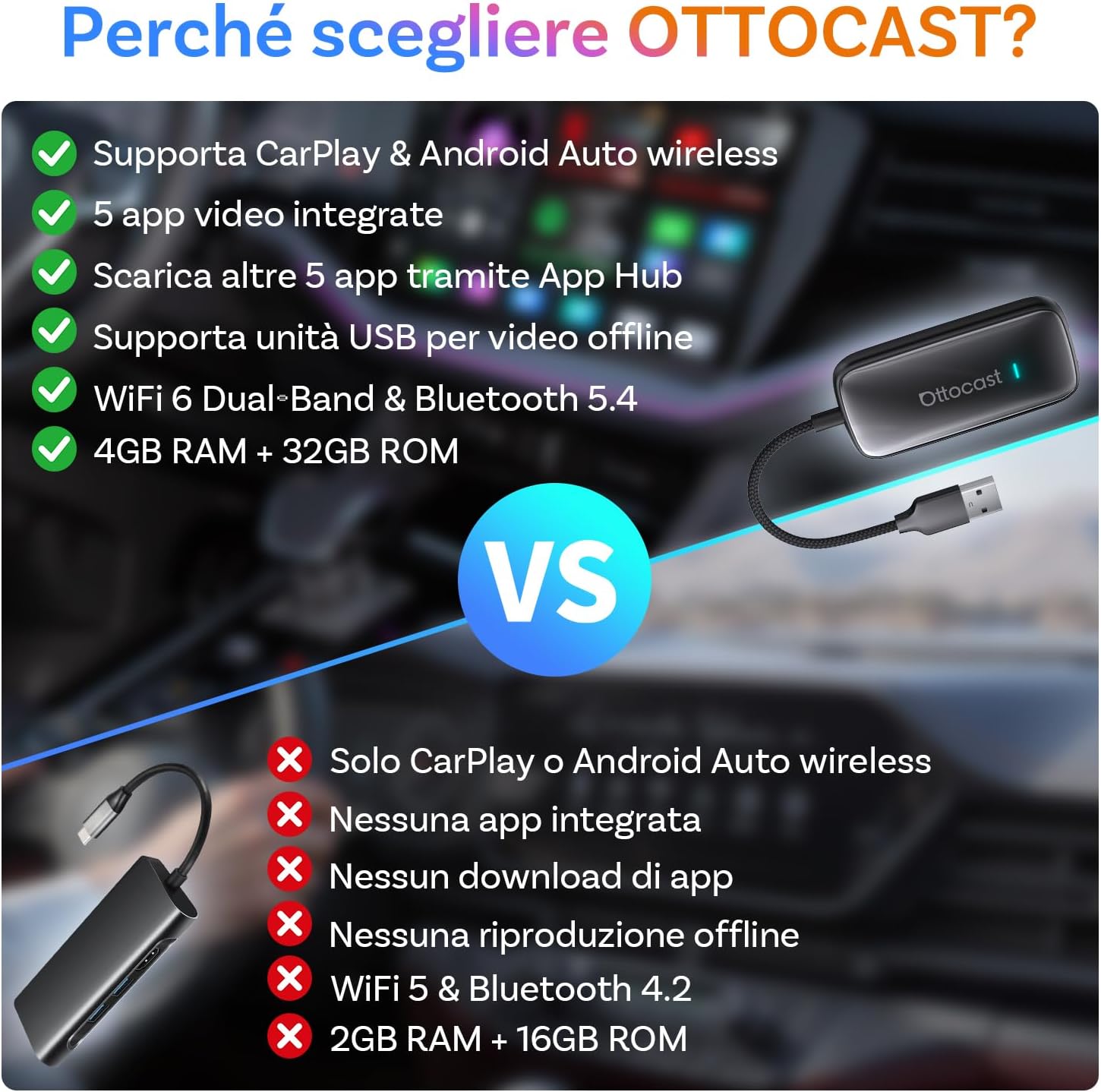 Ottocast Play2Video Ultra 2025 - CarPlay e Android Auto Wireless - immagine 7