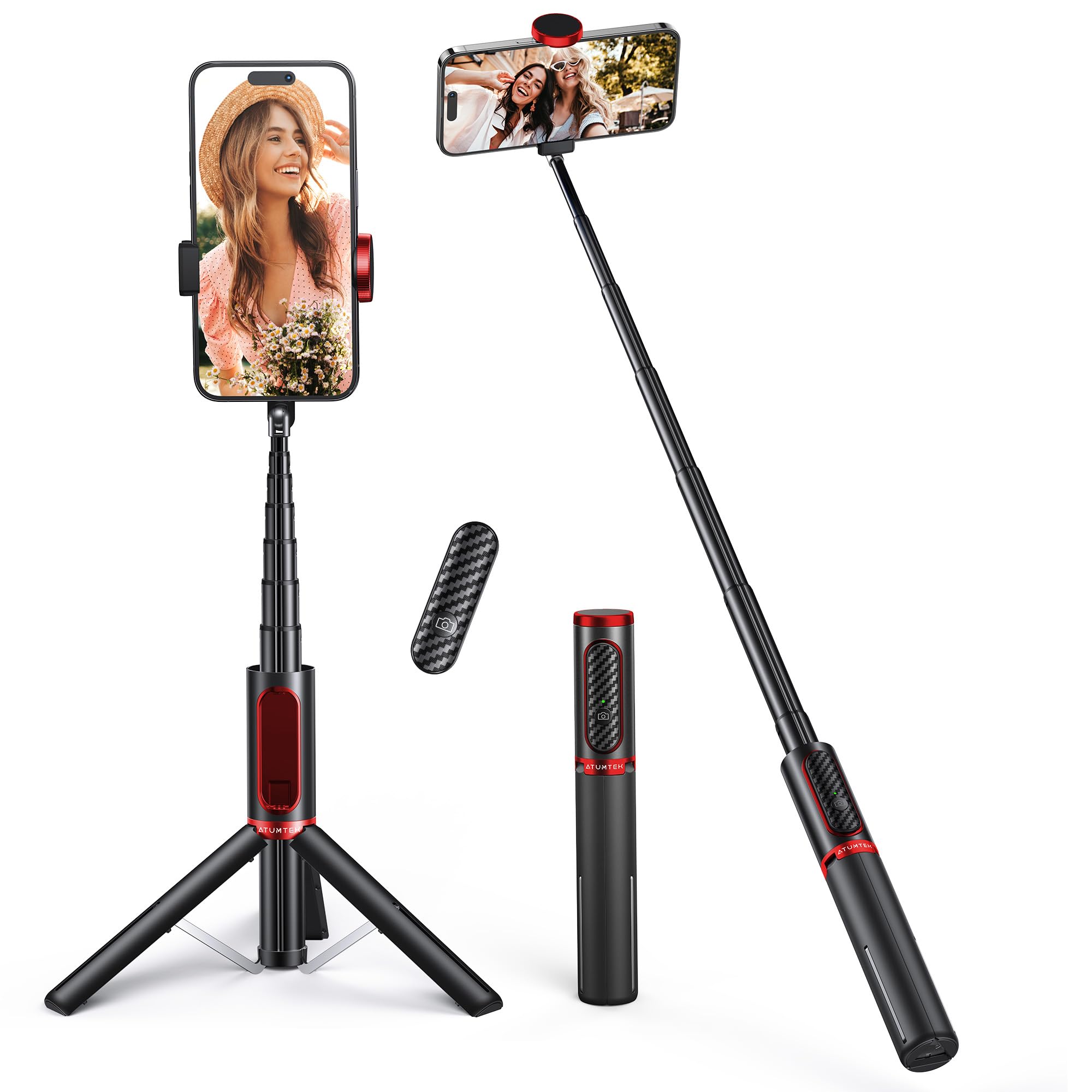 Atumtek Bastone Selfie Treppiede 3 in 1, Rosso