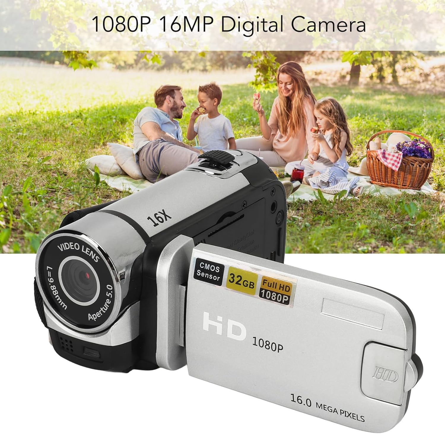 Videocamera Digitale 1080P 16MP Compatta, Silver - immagine 2