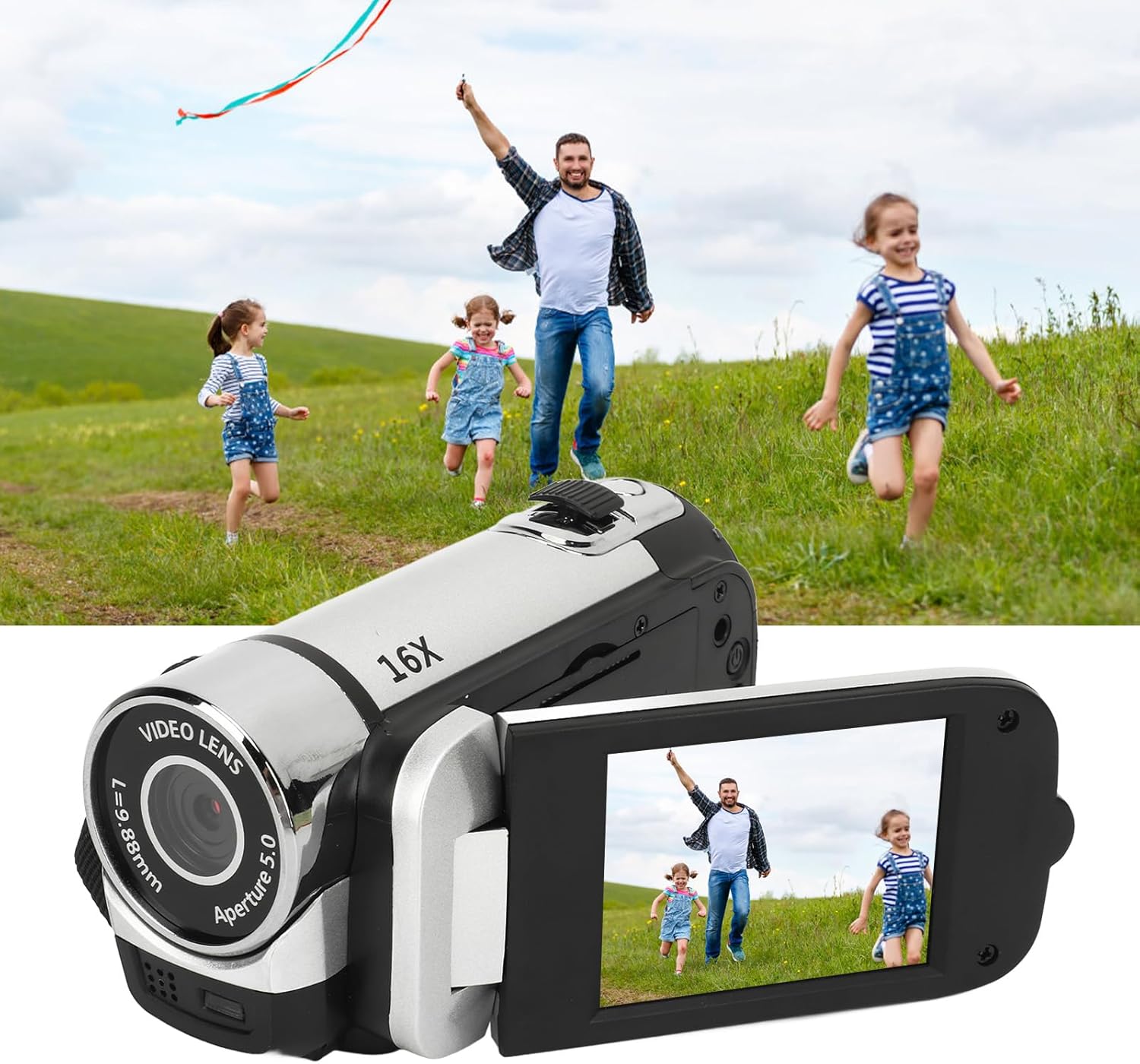 Videocamera Digitale 1080P 16MP Compatta, Silver - immagine 6