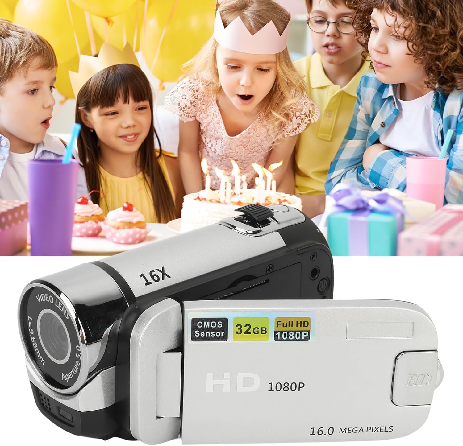 Videocamera Digitale 1080P 16MP Compatta, Silver - immagine 8