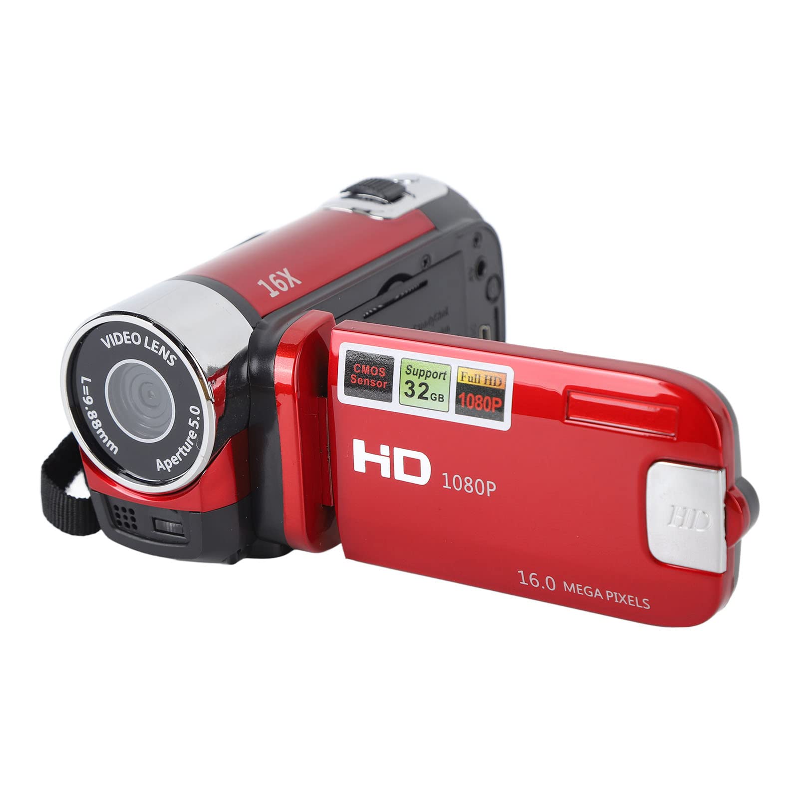 Videocamera Full HD 1080P 16 MP con Schermo Ruotabile, Rosso
