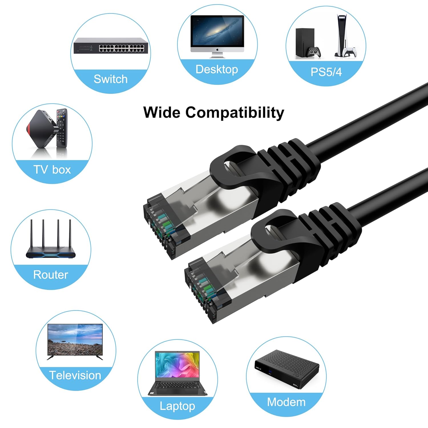 Cavo di Rete Cat 6A Ethernet 10 Gigabit 50 Metri, Nero - immagine 6