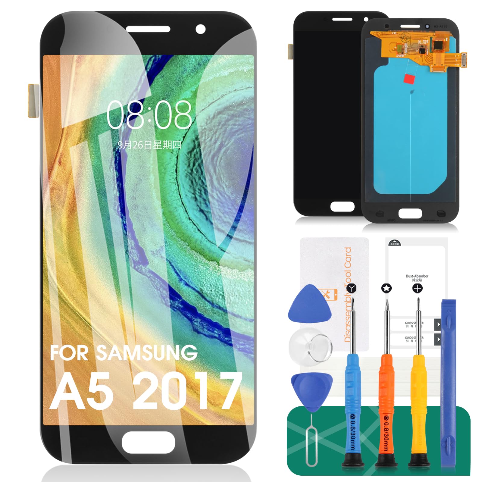 SRJTEK Schermo LCD per Samsung Galaxy A5 2017 A520, Nero