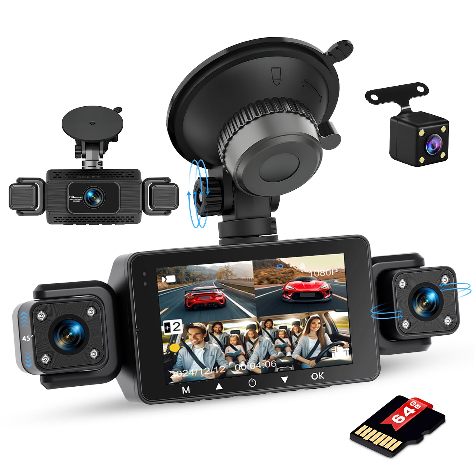 Dash Cam Full HD 1080P con Quattro Videocamere 360°