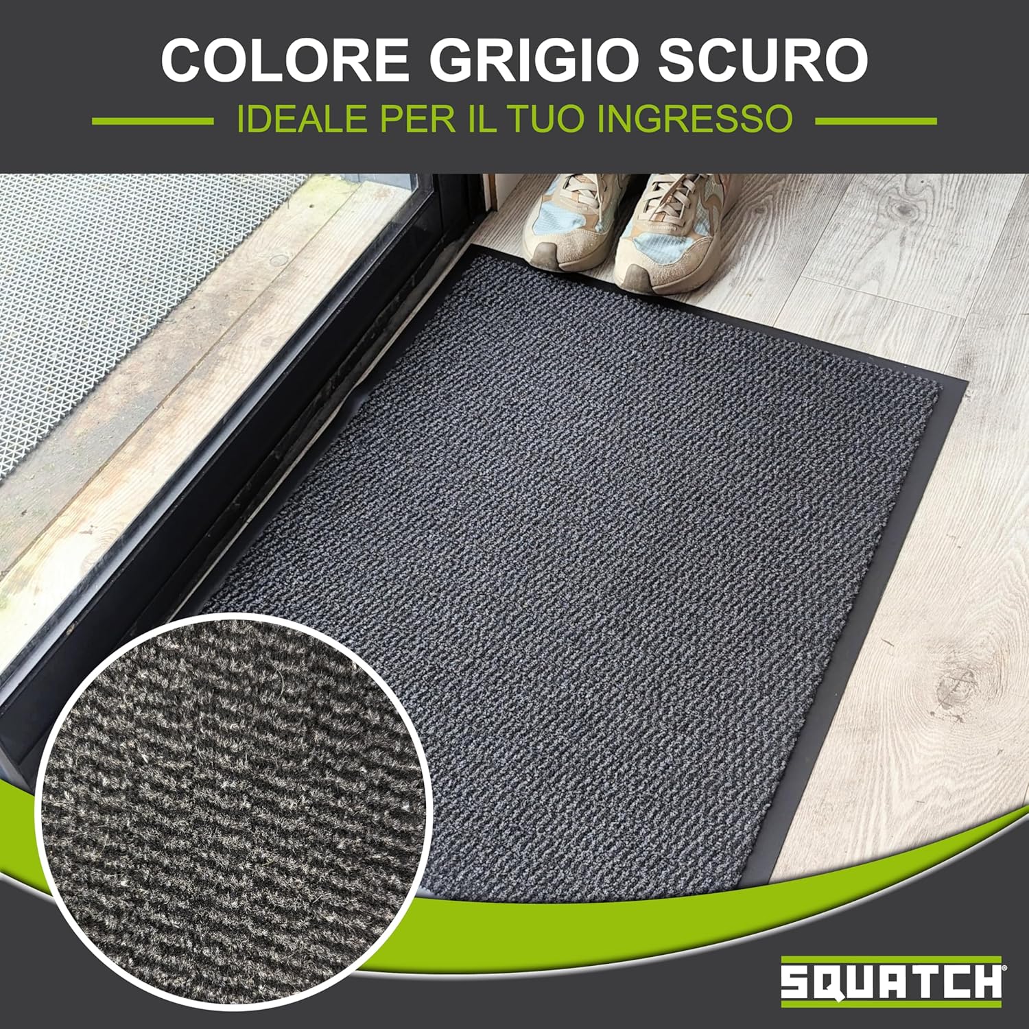 Squatch® Tappeto d'Ingresso Interno 80x120cm, Antracite - immagine 3