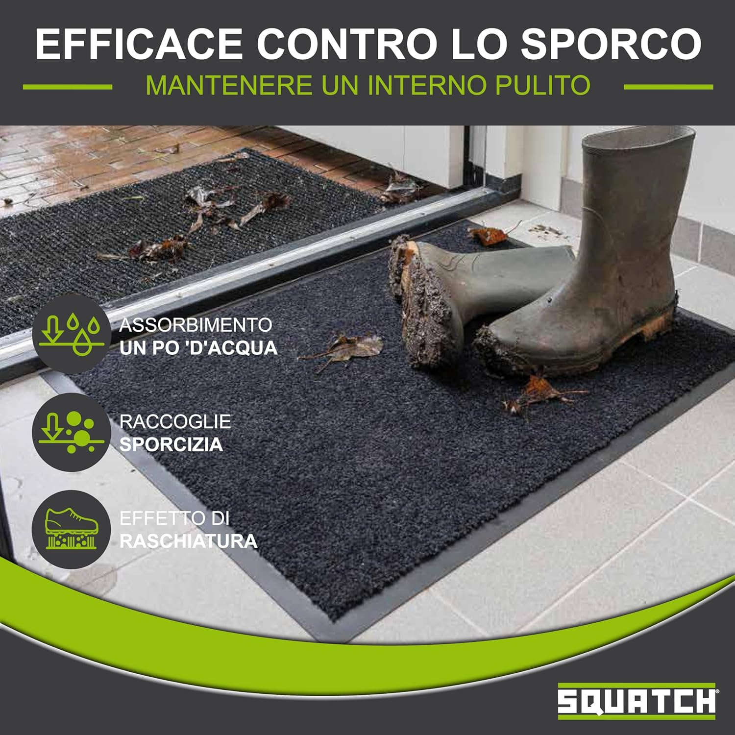 Squatch® Tappeto d'Ingresso Interno 80x120cm, Antracite - immagine 4