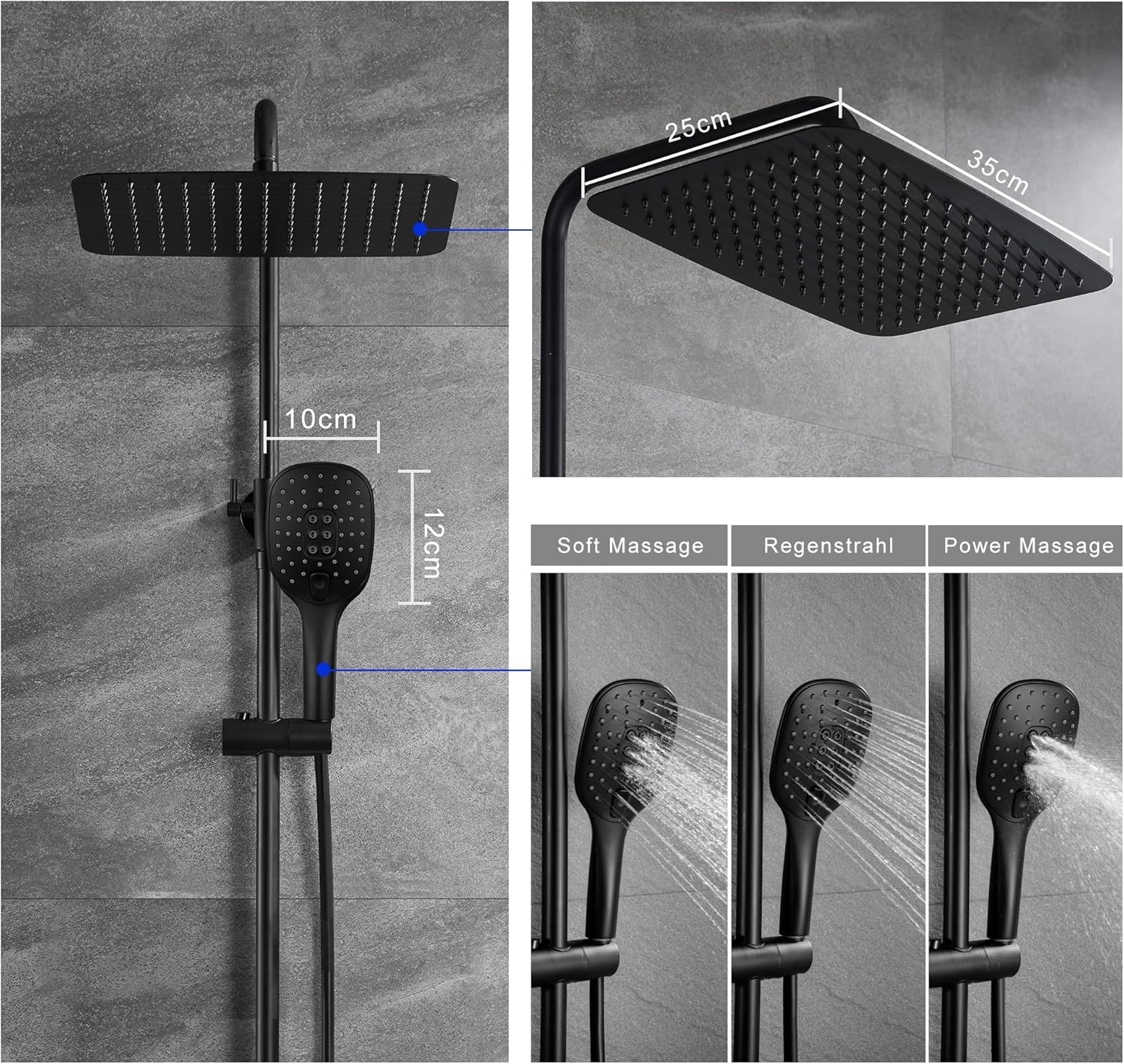 Joho Colonna Doccia con Miscelatore Termostatico, Nero - immagine 4