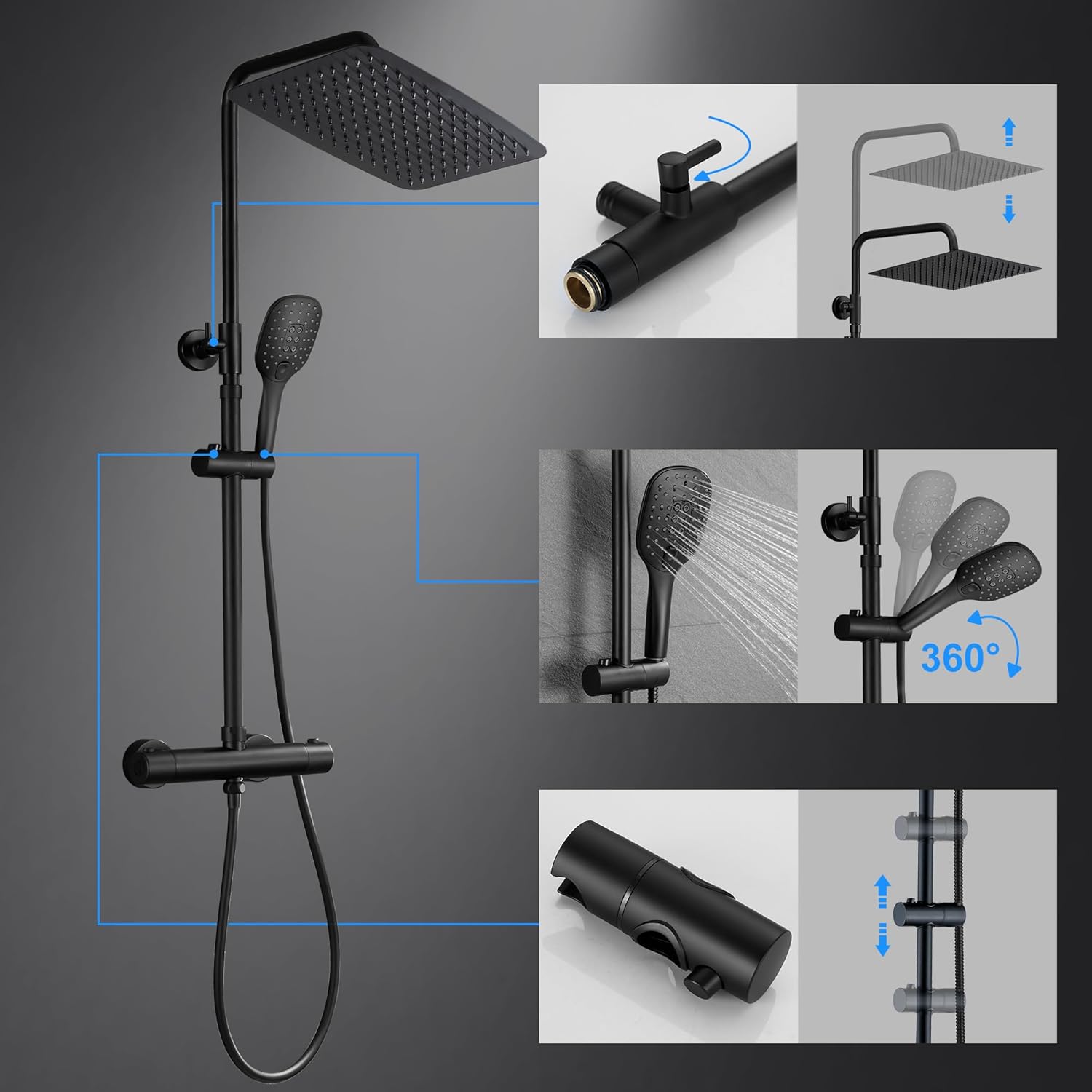 Joho Colonna Doccia con Miscelatore Termostatico, Nero - immagine 5