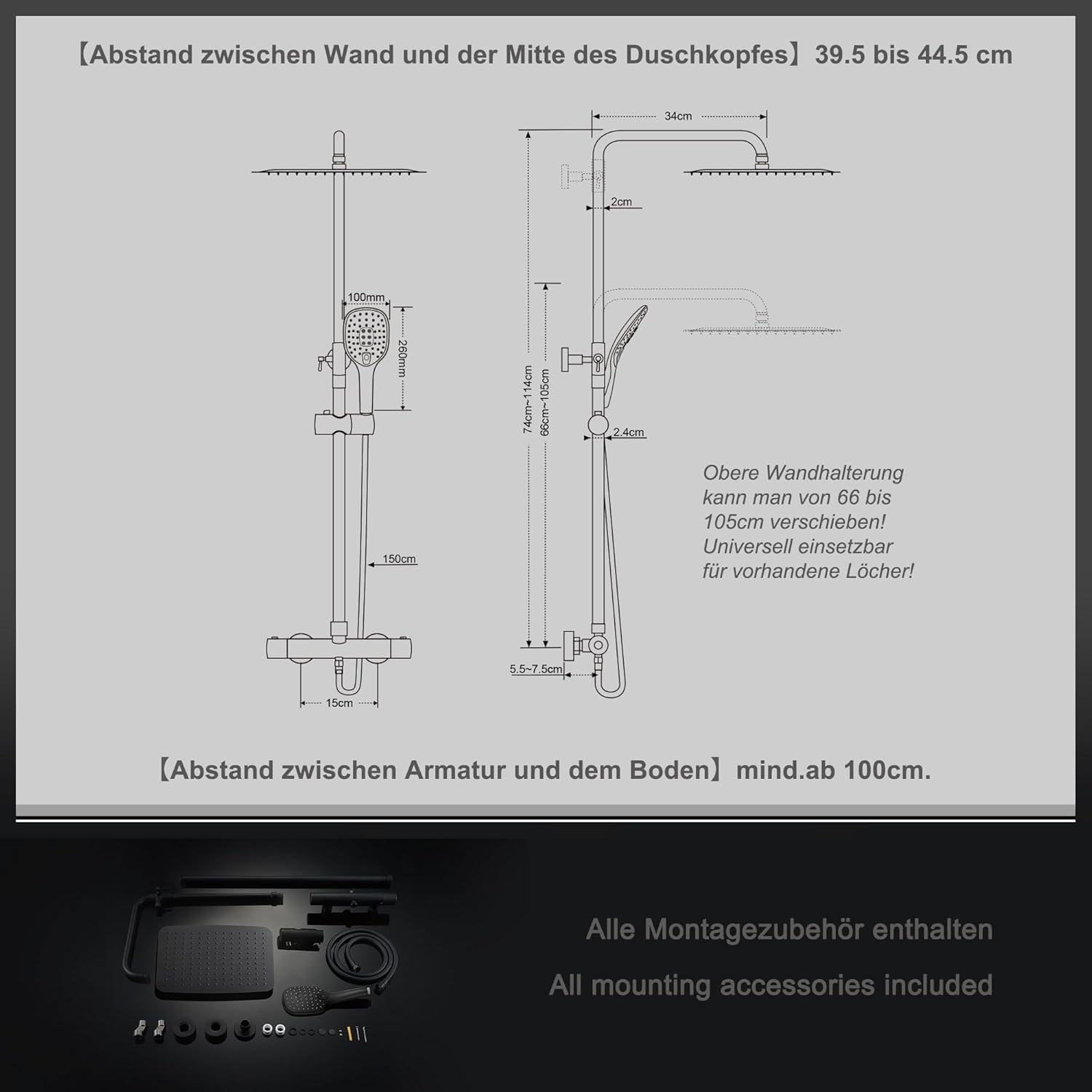 Joho Colonna Doccia con Miscelatore Termostatico, Nero - immagine 6