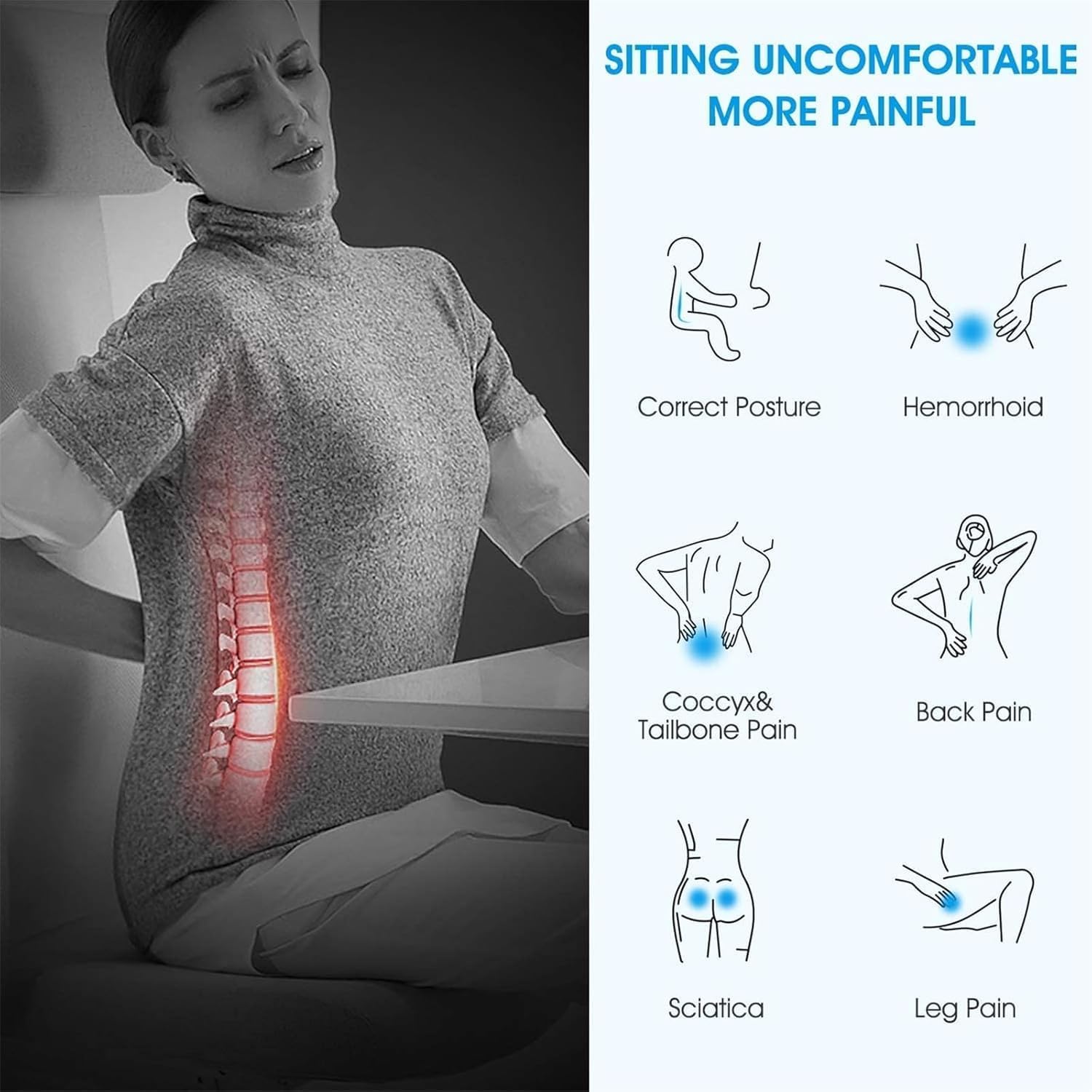 Feagar Cuscino Ergonomico in Memory Foam, Nero - immagine 2