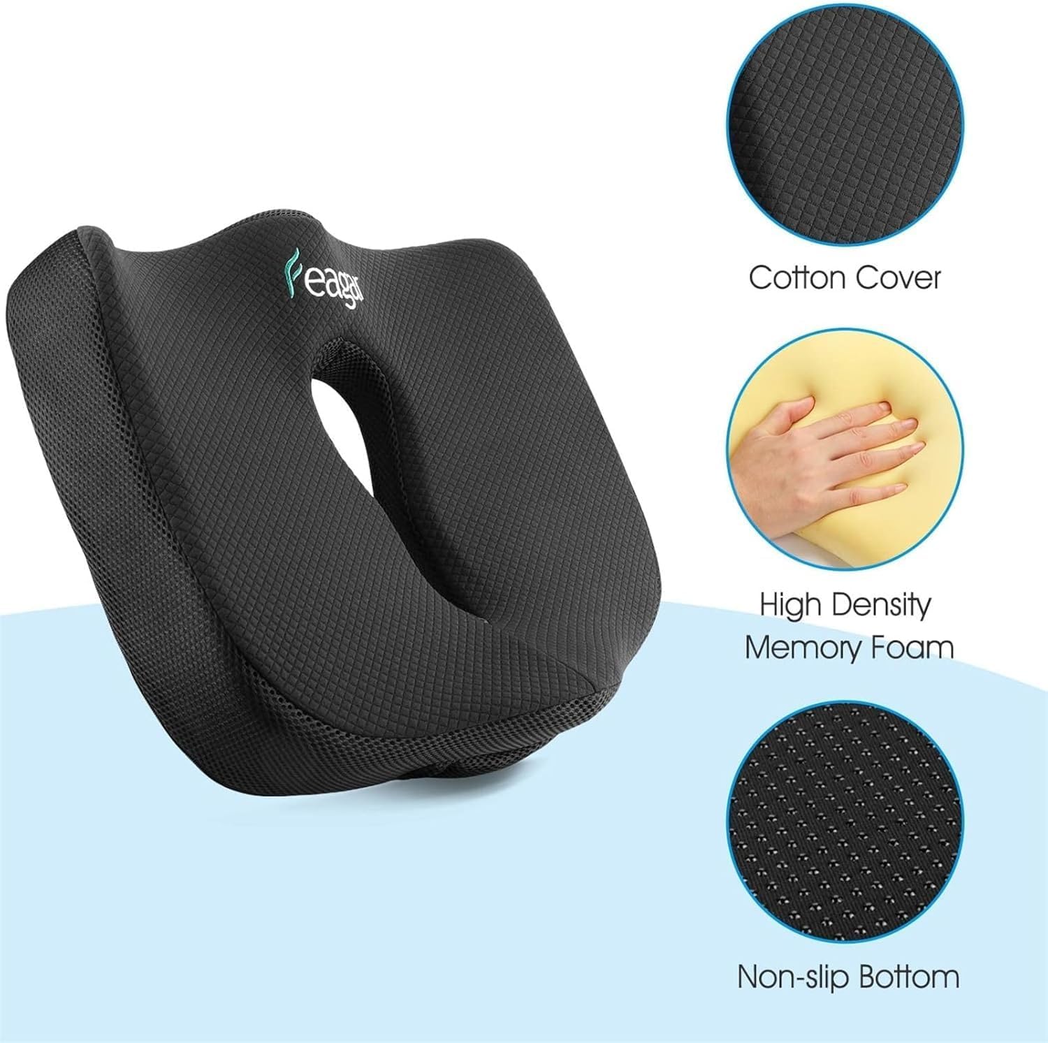 Feagar Cuscino Ergonomico in Memory Foam, Nero - immagine 5