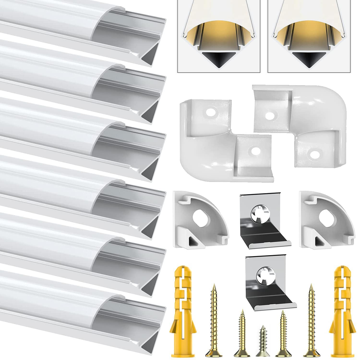 V LED Profilo in Alluminio per Strip LED - 6 Pack