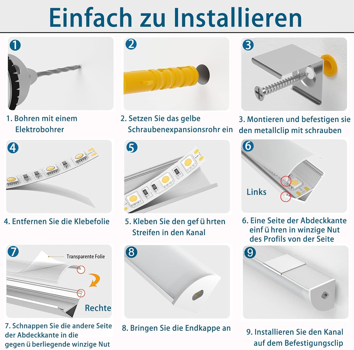 V LED Profilo in Alluminio per Strip LED - 6 Pack - immagine 4
