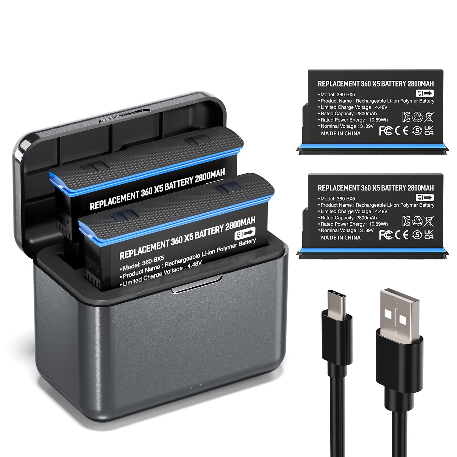 Batteria Ricambio 360x5 - 2PCS 2800mAh