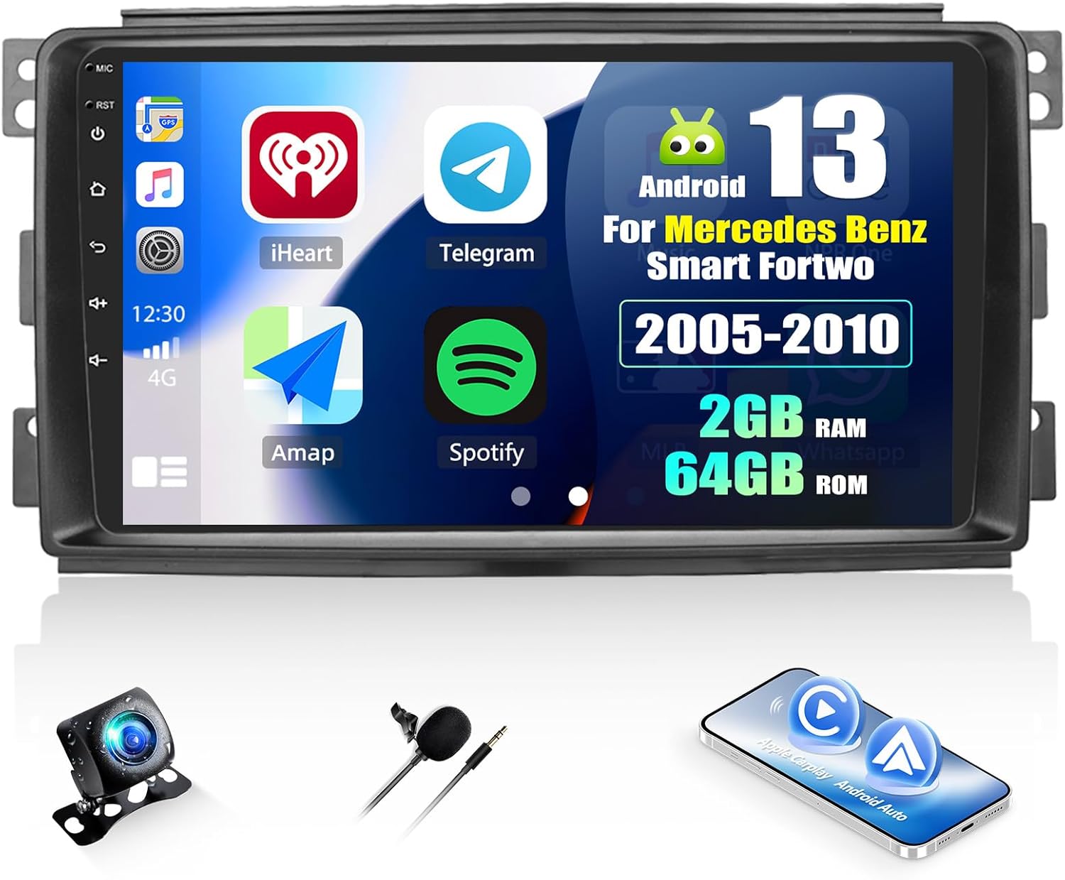 Sixwin 2+64G Android 13 Autoradio per Mercedes Benz Smart Fortwo 2005-2010 - immagine 1