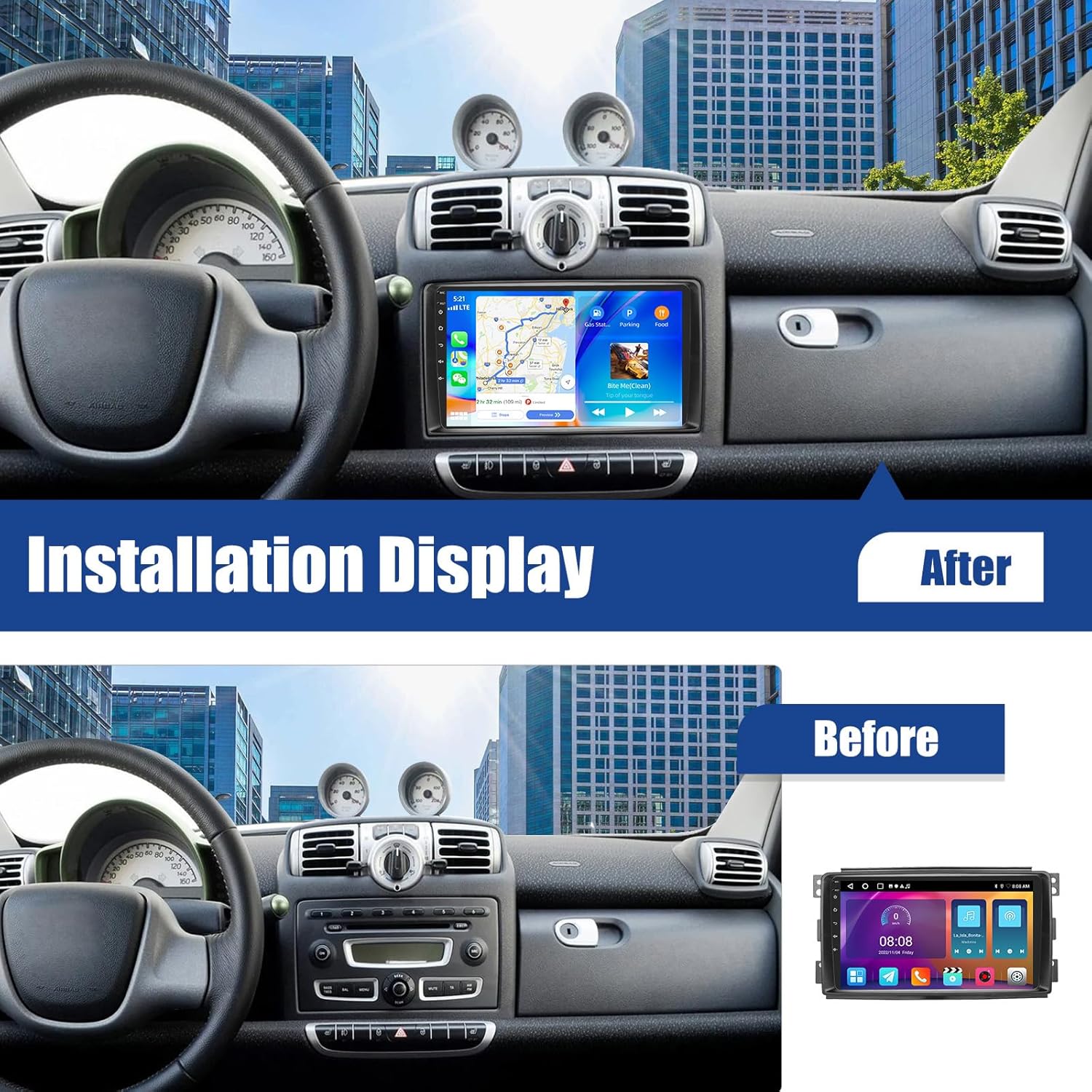 Sixwin 2+64G Android 13 Autoradio per Mercedes Benz Smart Fortwo 2005-2010 - immagine 2