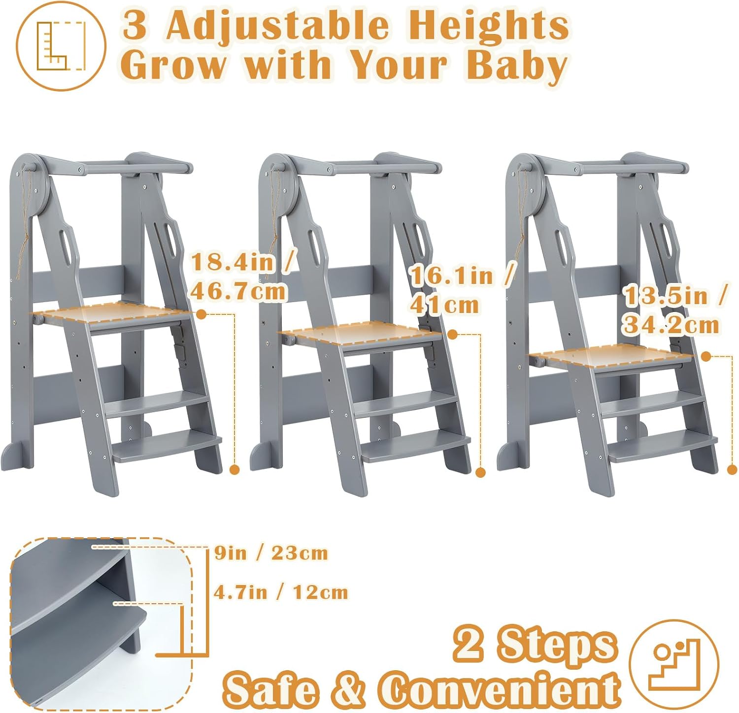 FUNLIO Sgabello pieghevole Montessori - Grigio - immagine 3