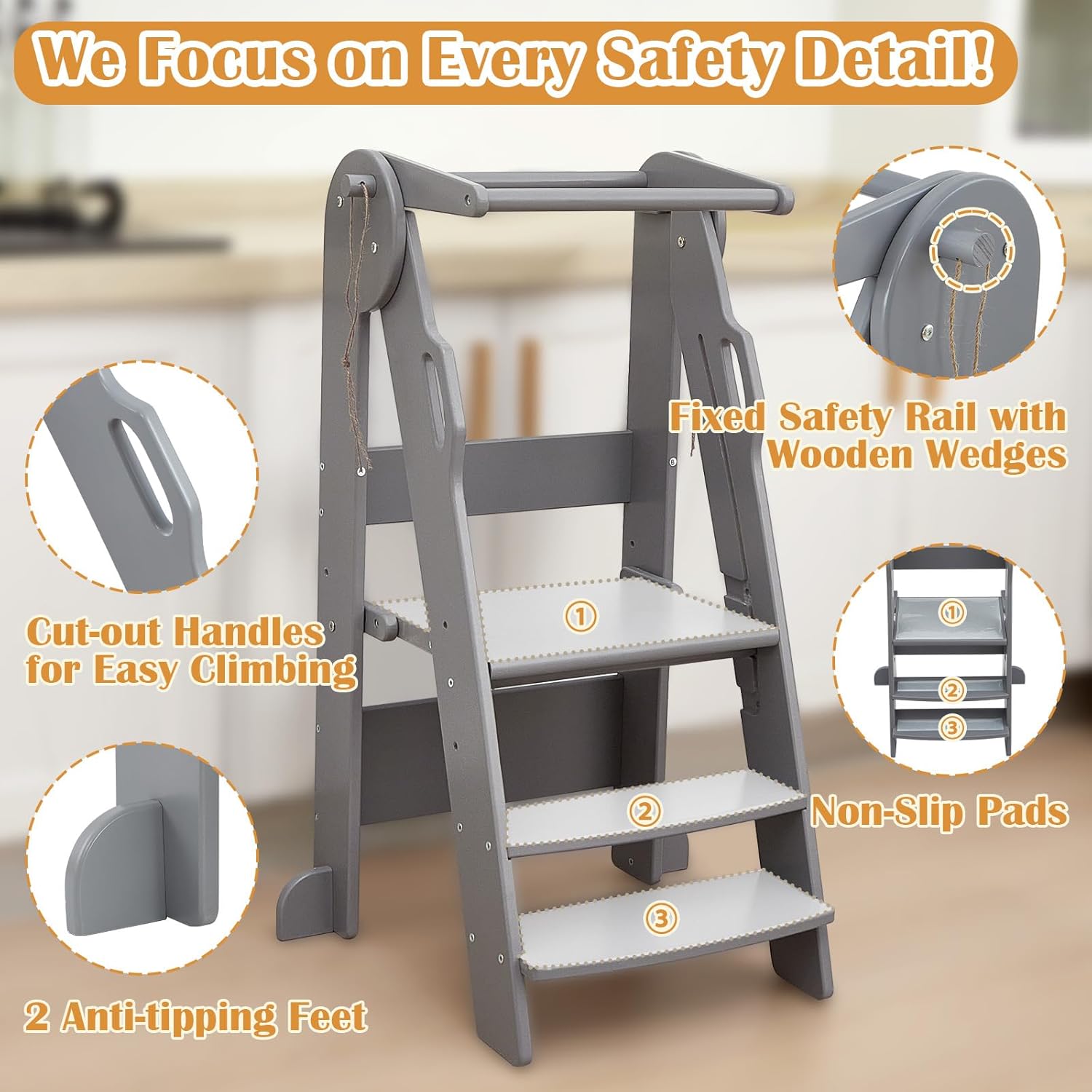 FUNLIO Sgabello pieghevole Montessori - Grigio - immagine 4