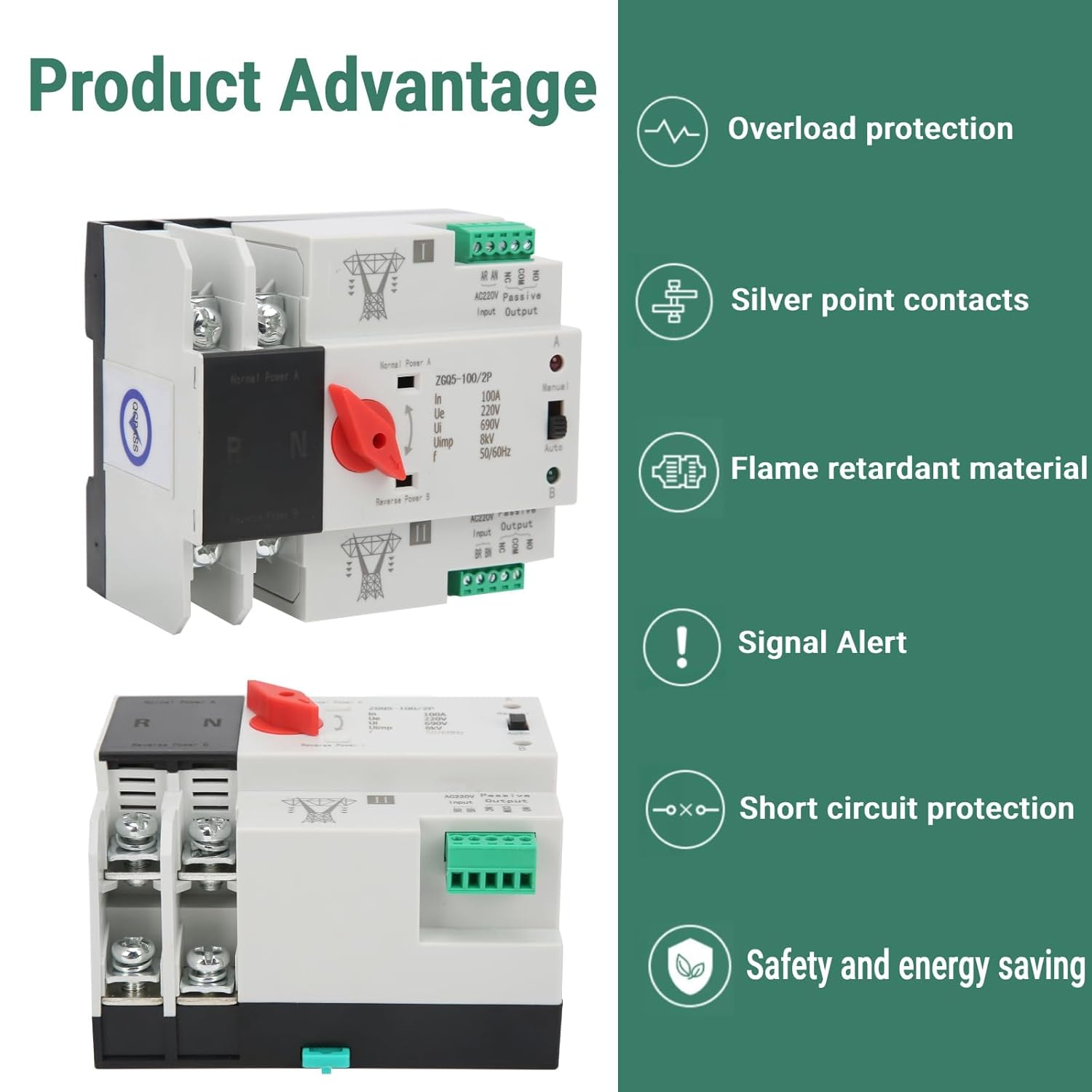 Interruttore di Trasferimento Automatico ZGQ5-100/2P - immagine 6